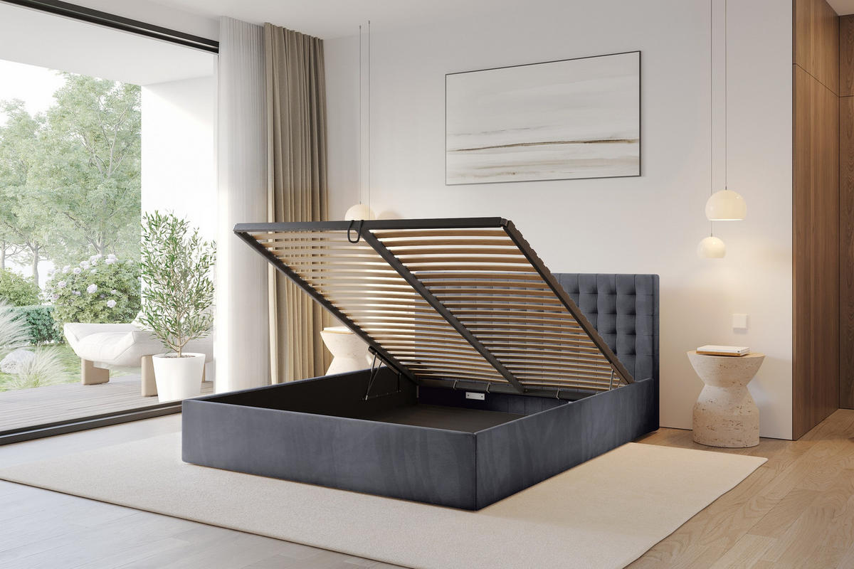 POLSTERBETT mit Bettkasten und Lattenrost, Boxbett ohne Matratze - PARI 180x200 Dunkelgrau - Dunkelgrau, Holzwerkstoff/Textil (180/200cm) - ALTDECOR