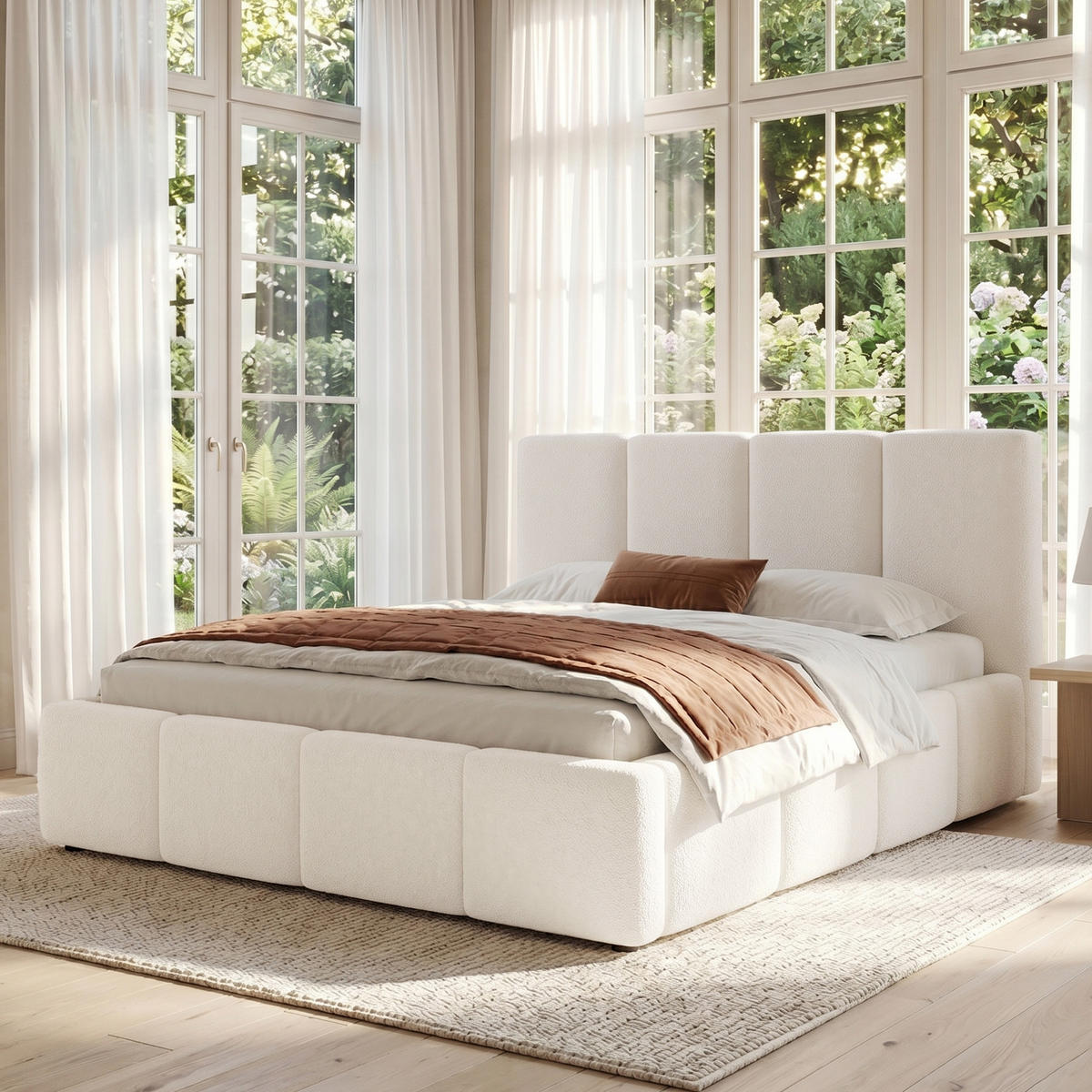 POLSTERBETT Beige Bouclé 160x200 Lattenrost Kopfteil - Beige, Leder (160/200cm) - FLIEKS