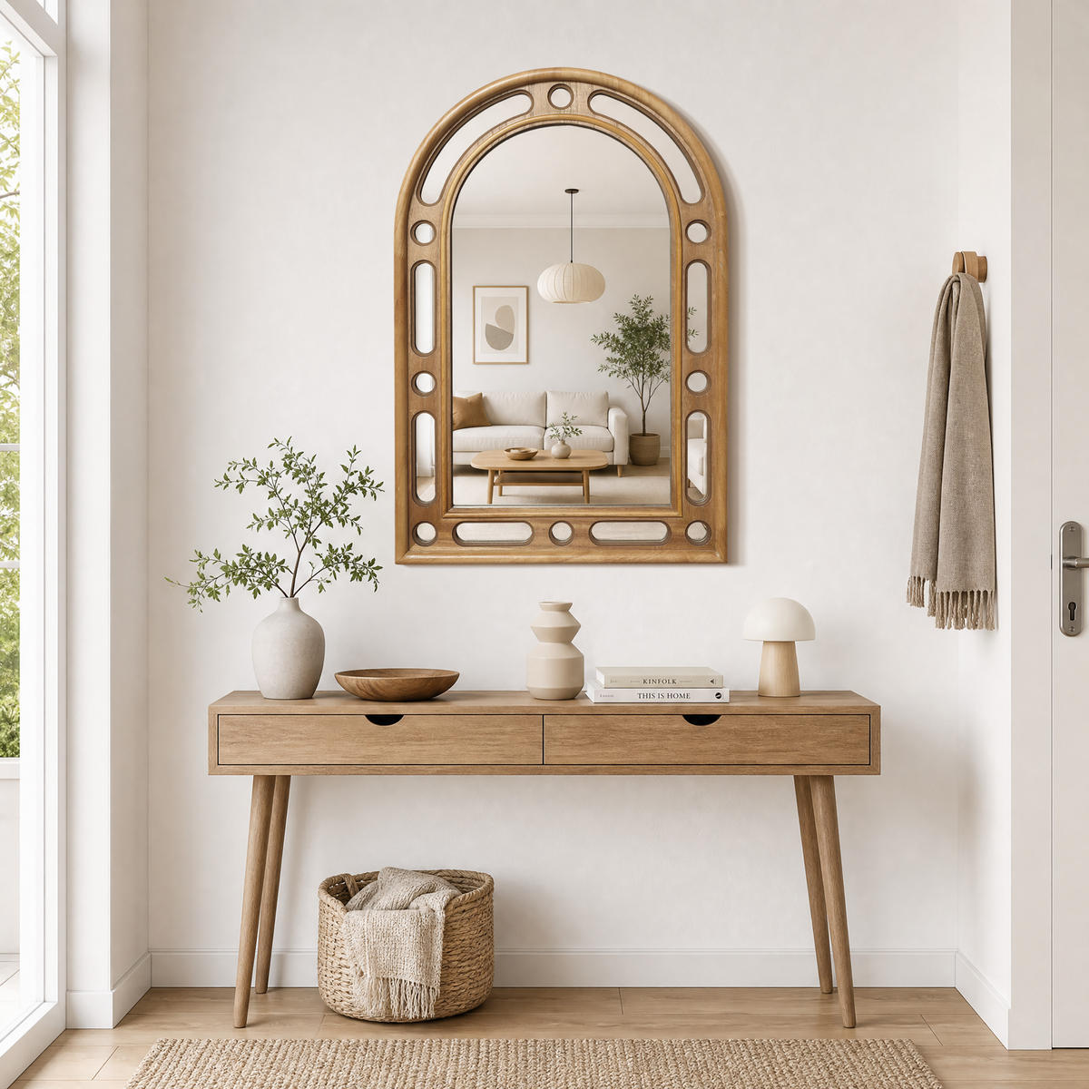 75CM Bogen Spiegel HTA0405 - Naturfarben, Naturmaterialien (3.5/75/50cm) - Hometopia