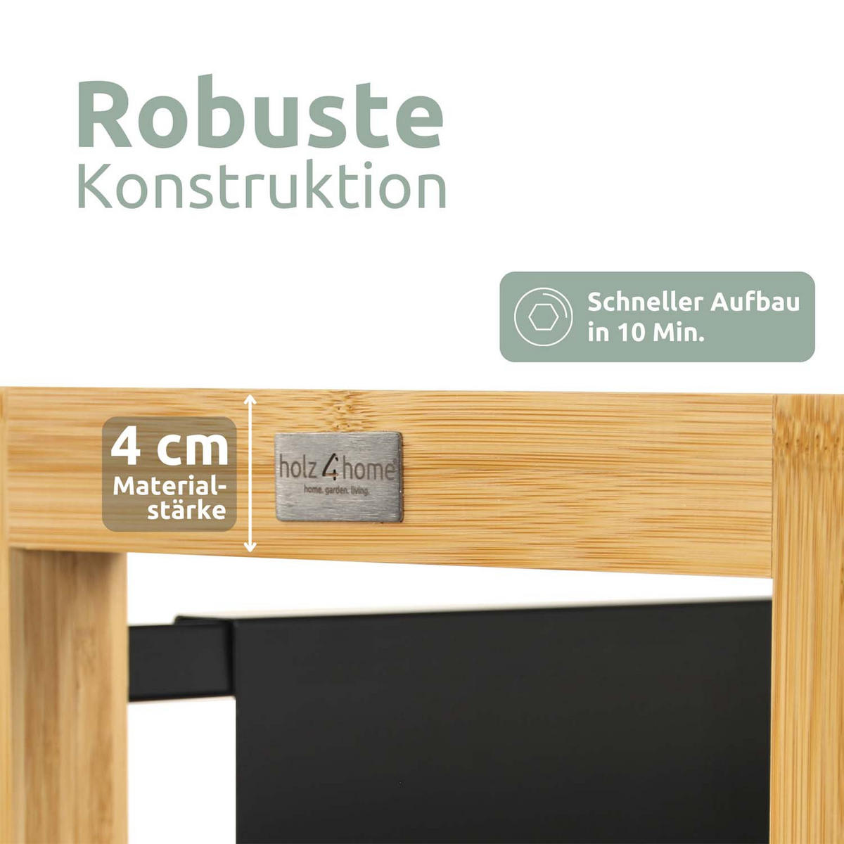 GETRÄNKEKISTENREGAL inkl. Ablage - Bambus / Schwarz - 2 Kisten - Naturfarben, Holz (56/71/32cm) - holz4home
