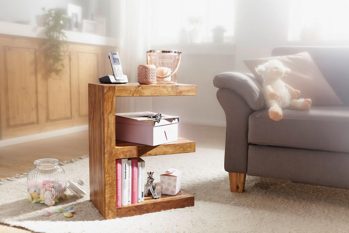 BEISTELLTISCH Massivholz E-Konstruktion Cubeform Handgefertigt NAKO, Braun 45x30x60 cm - Braun, Holz (30/45/60cm) - KADIMA DESIGN