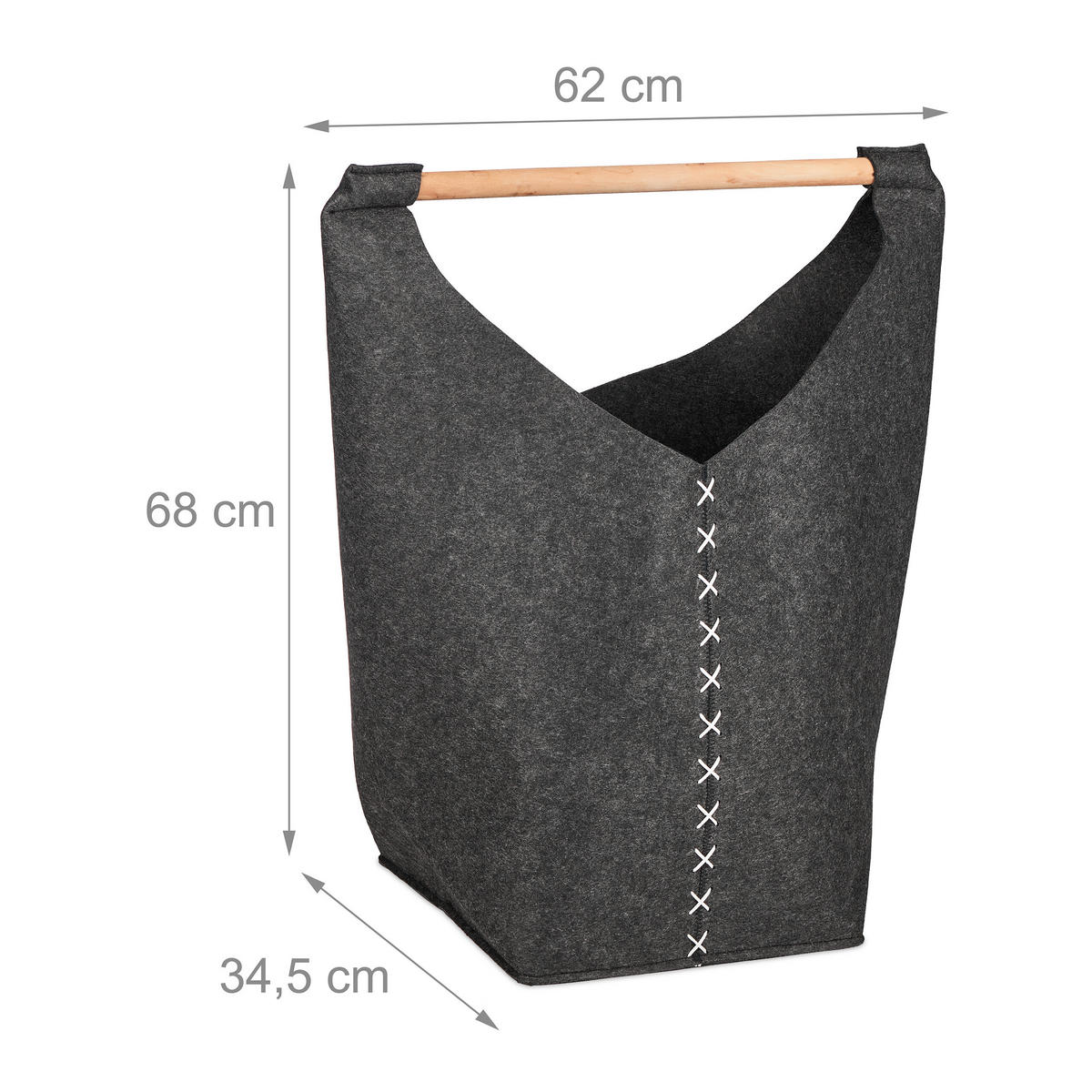 WÄSCHESAMMLER - Anthrazit, Holz/Textil (62/68/34.5cm) - Relaxdays