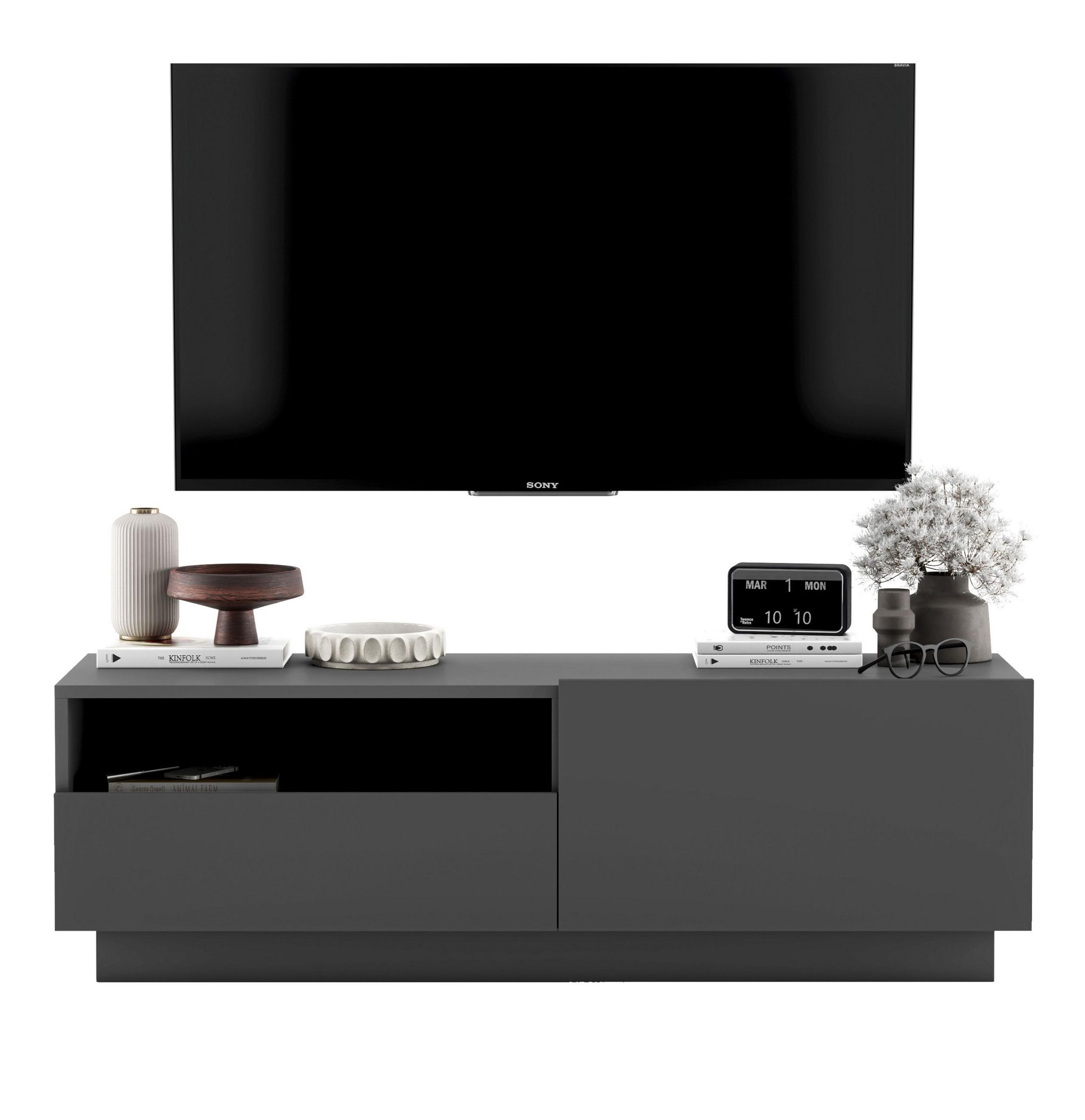 Meble Lindner TV stolek Enjoy Grafit mat 120 cm se zásuvkou a soklem