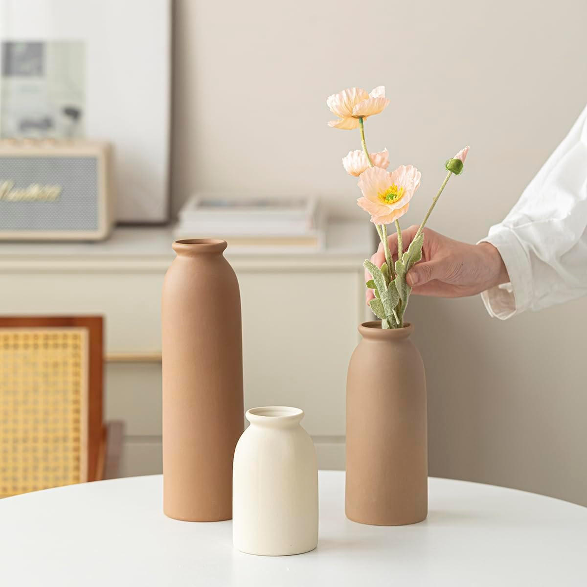 VASE Keramikvasen, Landhausstil, dreiteiliges Set - Weiß, Keramik (26.6cm) - LIBRATON