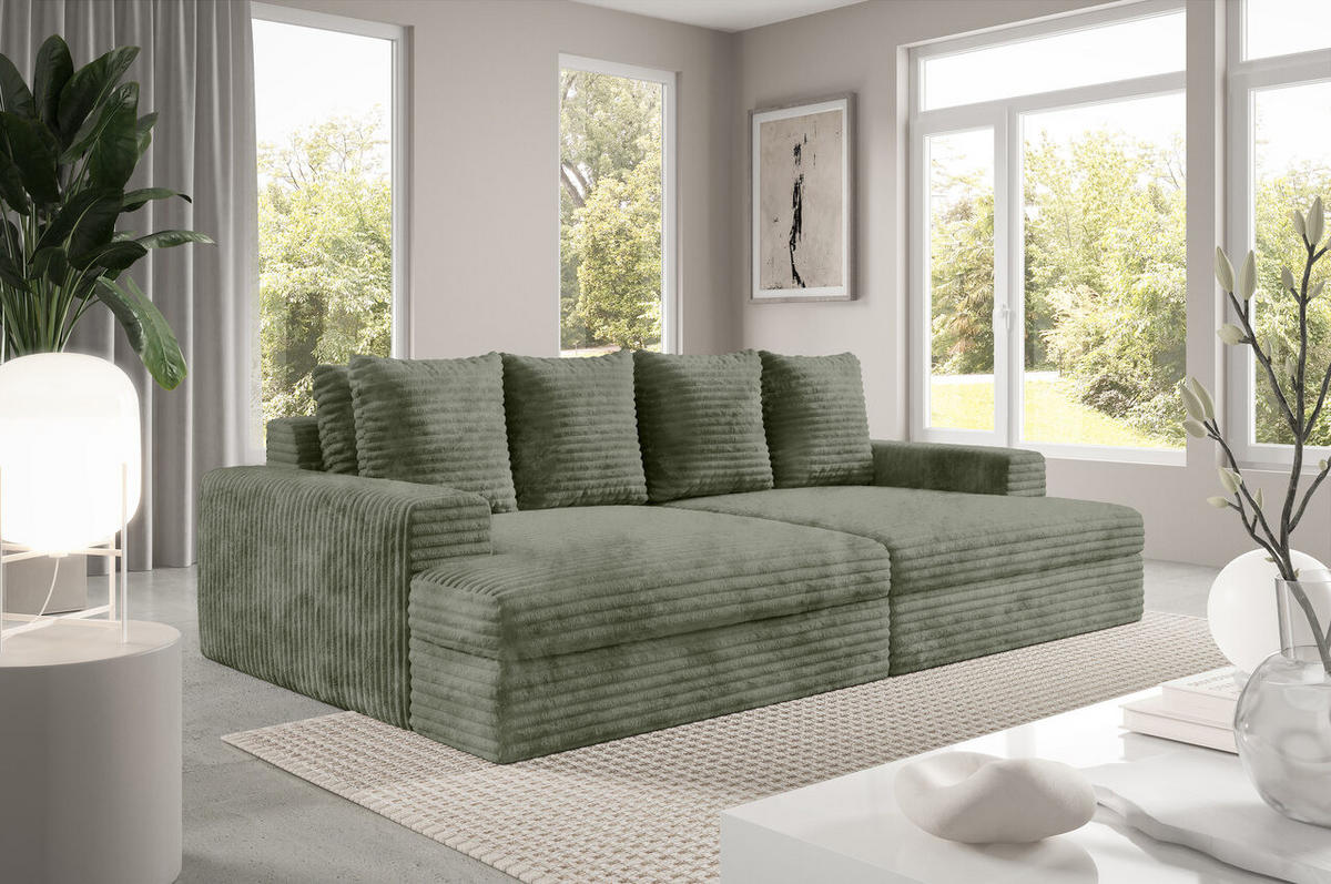 SCHLAFSOFA Premium Extra Komfort Grün - Schwarz/Grün, Holz/Holzwerkstoff (272/42/167cm) - Furnisell