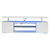 TV-STÄNDER mit LED-Beleuchtung in Reinweiß - Weiß, Holz (40/53/150cm) - KOMHTOM