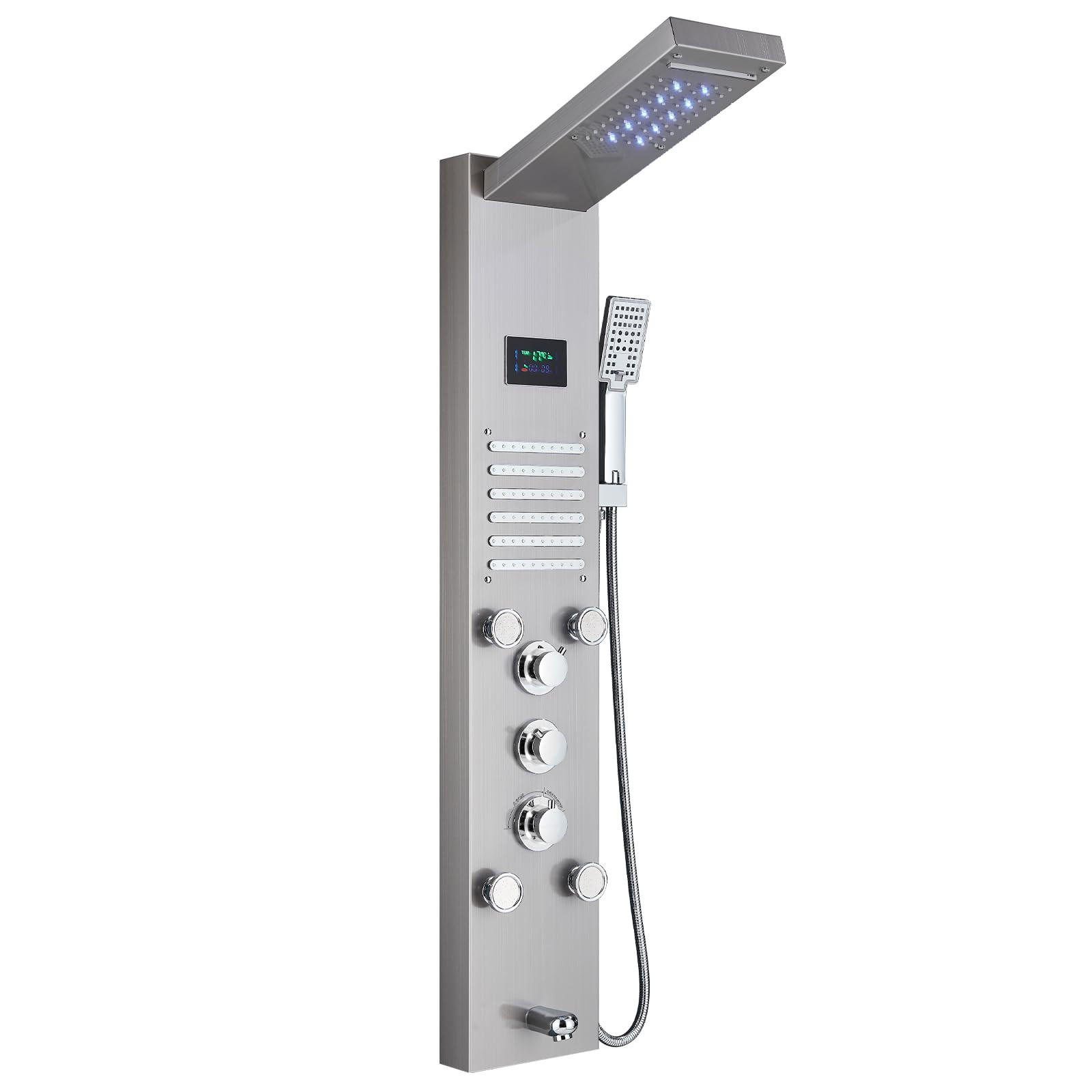 ÜBERKOPFBRAUSESET Edelstahl Hydromassage LED Digitalanzeige Silber - Silberfarben, Metall (16/121/39cm) - Kaket