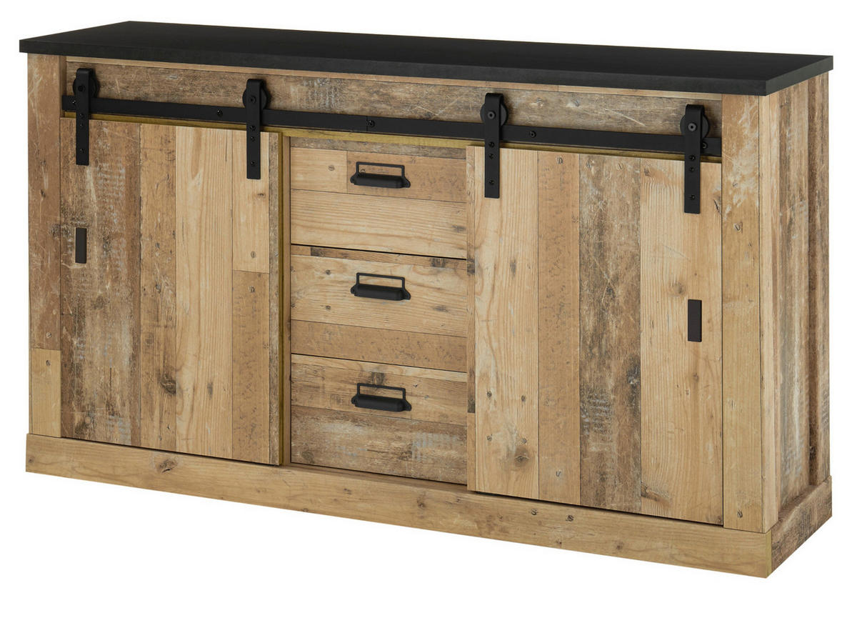 SIDEBOARD Used Wood hell, anthrazit 162 cm, Kommode mit Soft-Close - Anthrazit/Schwarz, Holzwerkstoff/Metall (162/91/43cm) - Furn.Design
