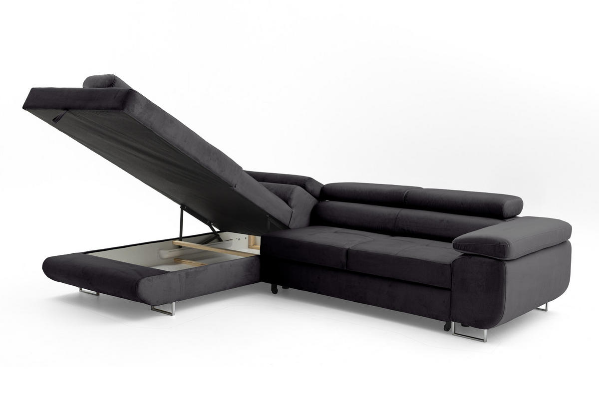 ECKSOFA WILD L Links Dunkelgrau - Chromfarben/Dunkelgrau, Holz/Textil (203/274cm) - Muffo