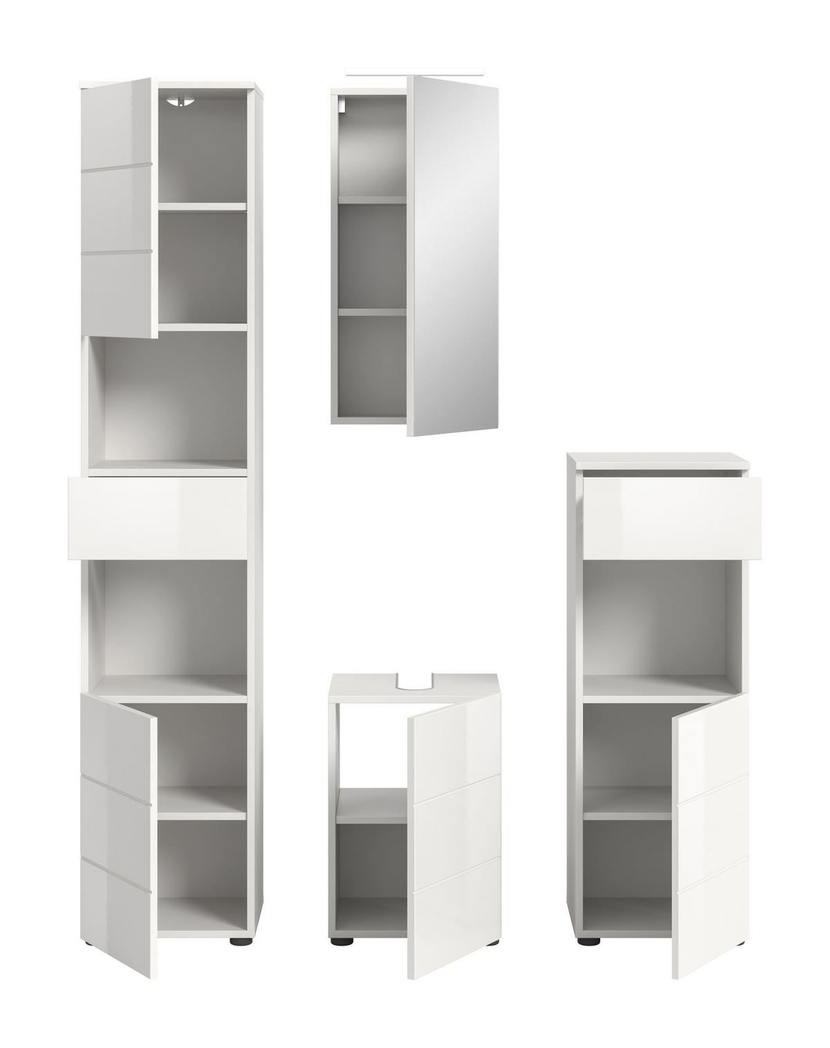 BADKOMBINATION Vira Bad in weiß Melamin und weiß hochglanz B/H/T: 144x190x34 cm - Weiß, Holz (144/190/34cm)