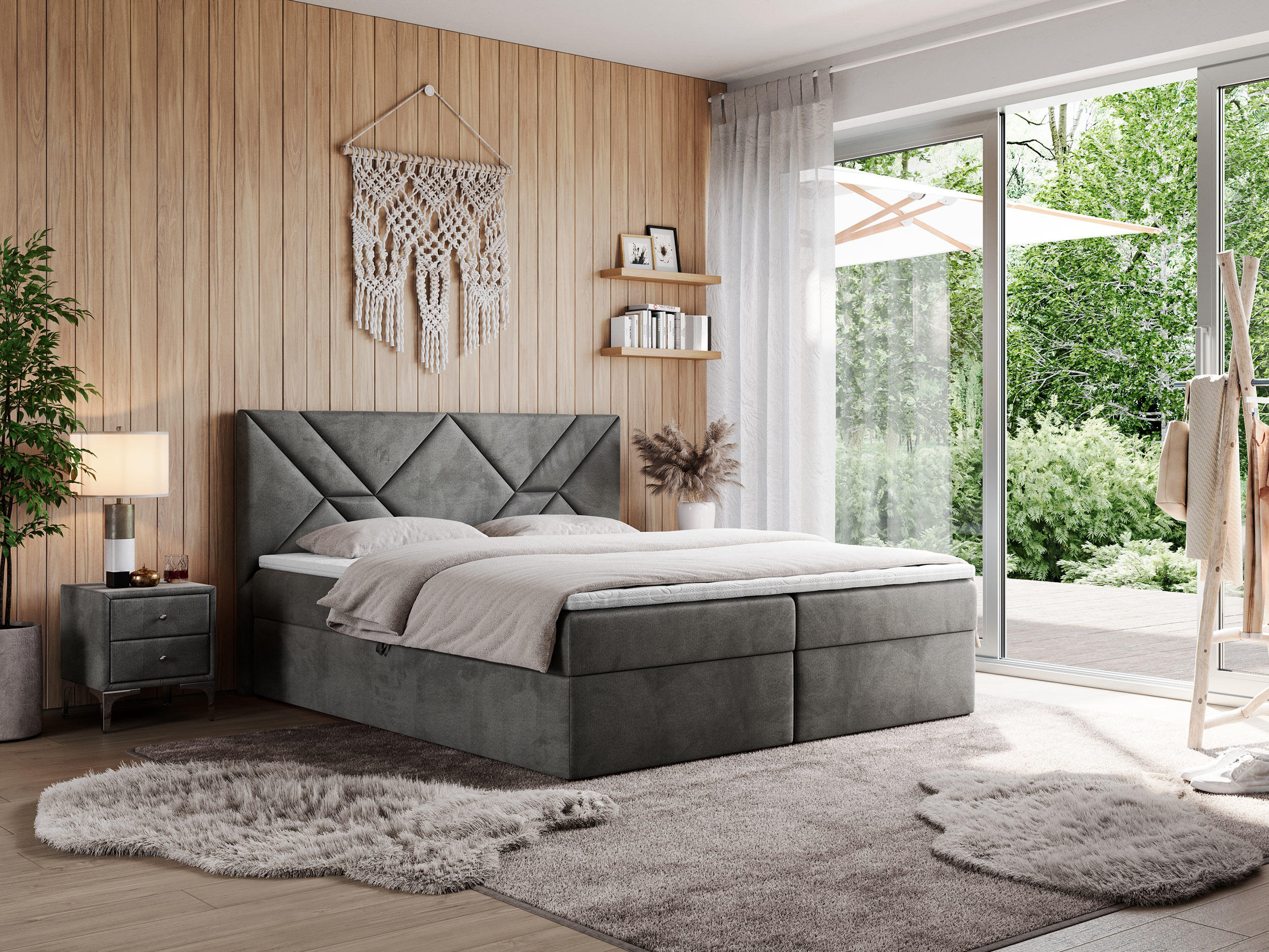 BOXBETT NEOMI 120/200 - Dunkelgrau Velvet - H3 - Topper T25 - Dunkelgrau, Holz/Textil (120/200cm)