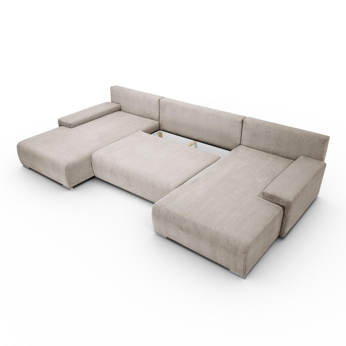ECKSOFA U-Form Livorno Schlaffunktion Cord-Stoff Beige - Beige, Holz/Kunststoff (348/93/188cm) - Kaiser Möbel