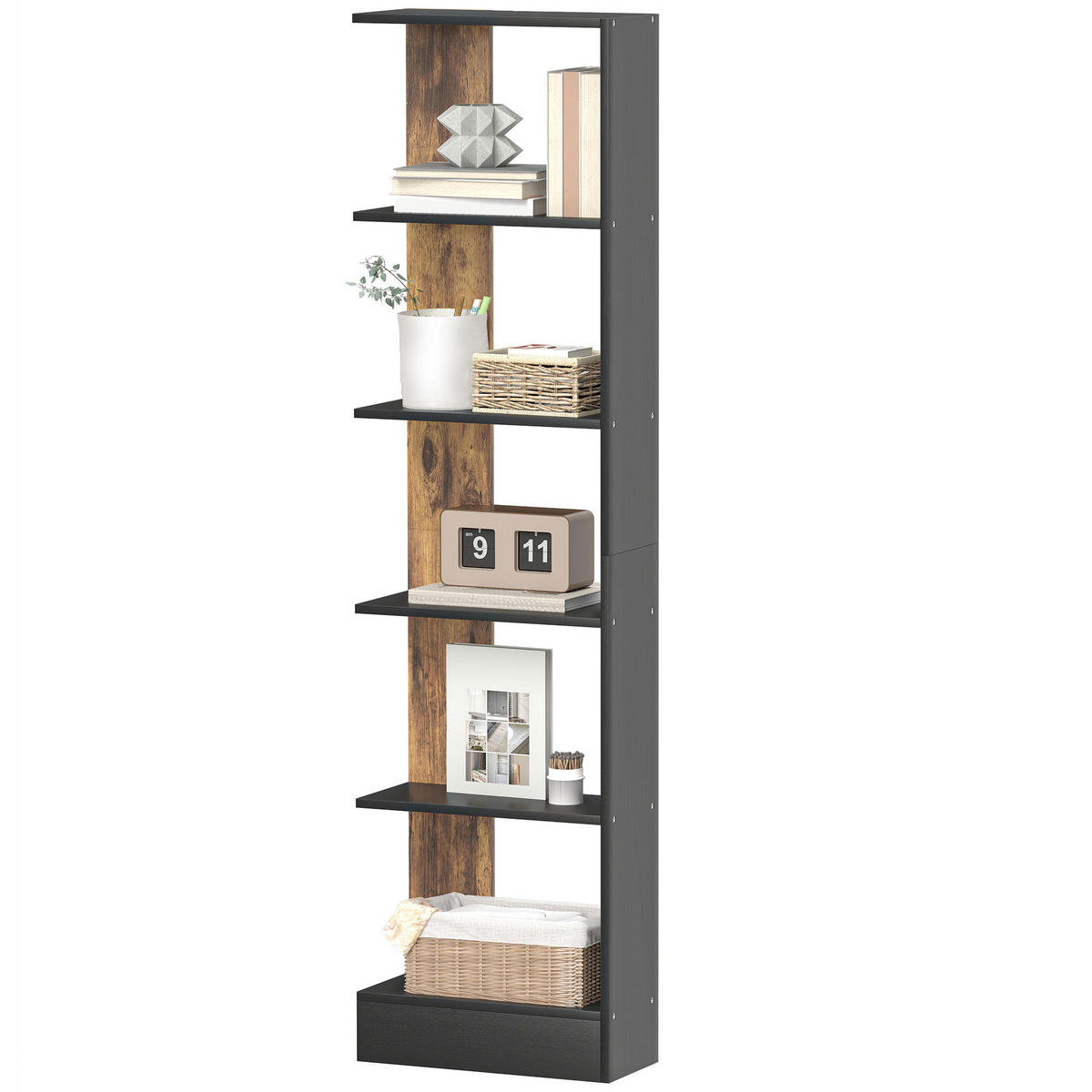 BÜCHERREGAL,5-STÖCKIG 45x21x170cm,braun-schwarz - Braun, Holzwerkstoff (45/170/21cm) - Vallsero