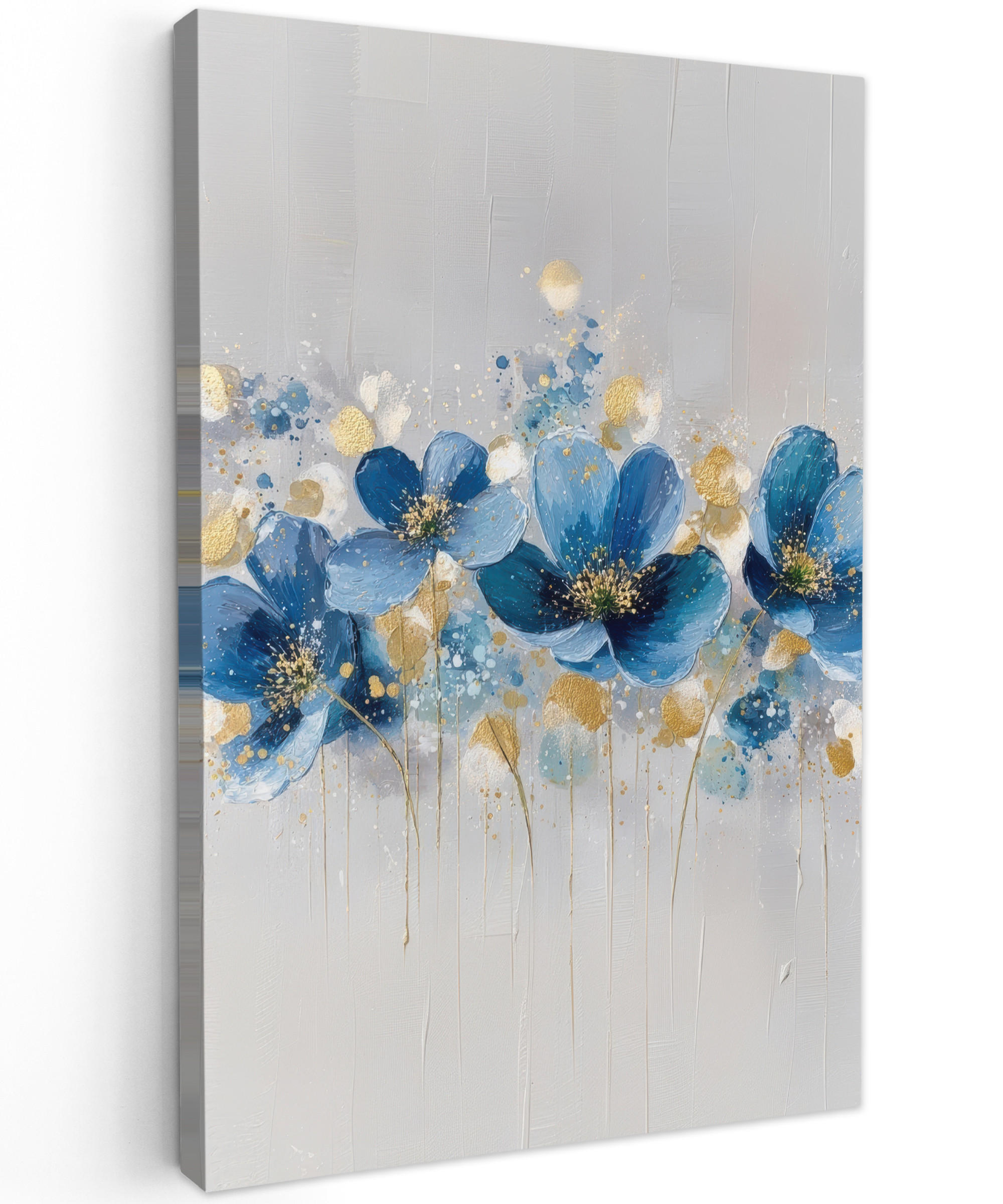 LEINWANDBILD Blumen - Blau - Abstrakt Deko XXL 80x120 cm - Hellgrau, Textil (80/120cm) - MuchoWow