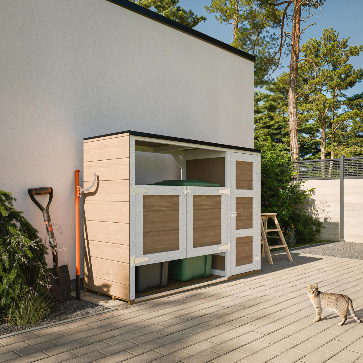 MÜLLTONNENBOX 2er 240L, Timbela M981A-TERRA BROWN, Aus Wetterfest LP Smartside Holz - Braun, Holz (217/159/75cm) - Timbela
