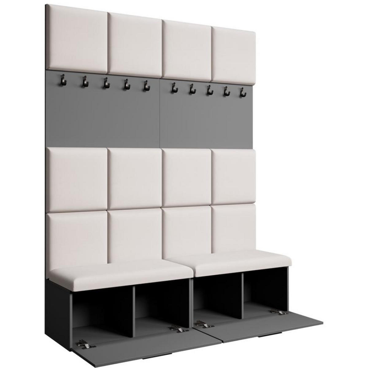 GARDEROBE Margaret I+I 162/203/43 mit gepolsterten Paneelen und Schuhschrank - Beige/Schwarz, Holzwerkstoff/Kunststoff (162/203/43cm) - Beautysofa