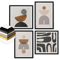 WANDBILDER 4er-Set - 50x50 cm & 40x60 cm Schwarzer Rahmen - Abstraktes Boho-Design - Schwarz, Kunststoff (50/50cm) - ArtPrintCave