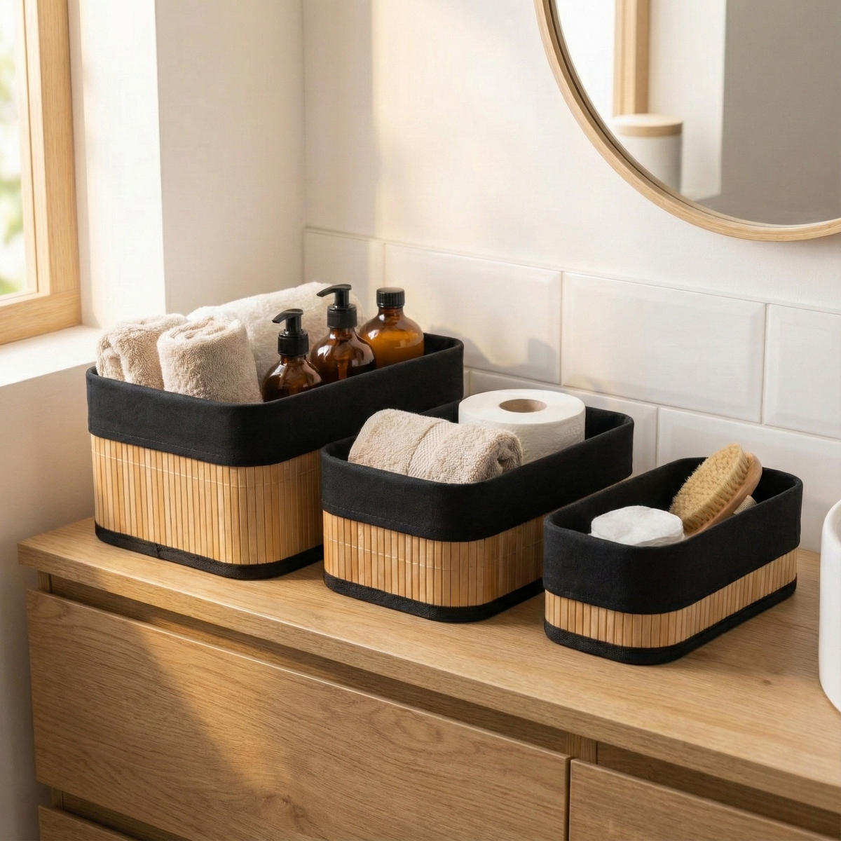 KORB 3er-Set 30/20/13 cm - Braun, Naturmaterialen (20/12/30cm) - BOXIMO