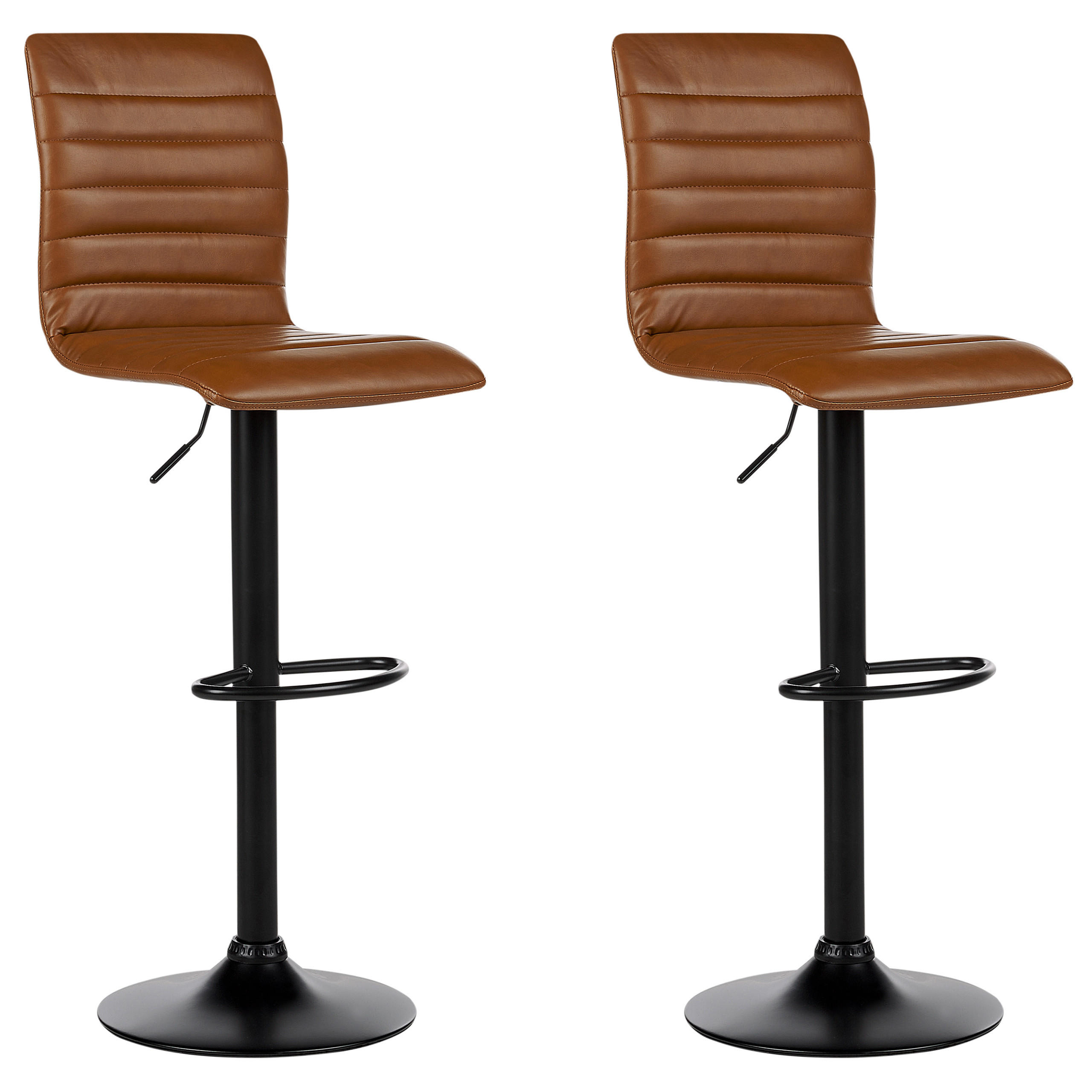 BARHOCKER 2er-Set Kunstleder goldbraun/schwarz höhenverstellbar Lucerne - Schwarz/Braun, Kunststoff (39/49cm) - Beliani