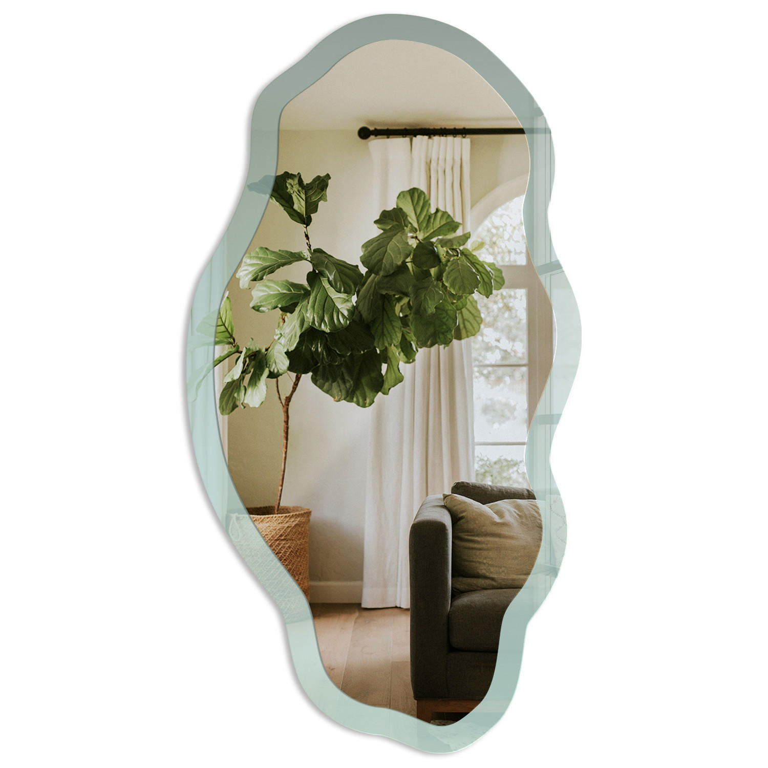SPIEGEL 90x45 cm asymmetrisch mit Druck - Türkisfarbener Farbverlauf - Transparent, Glas (45/90/0.4cm) - TULUP