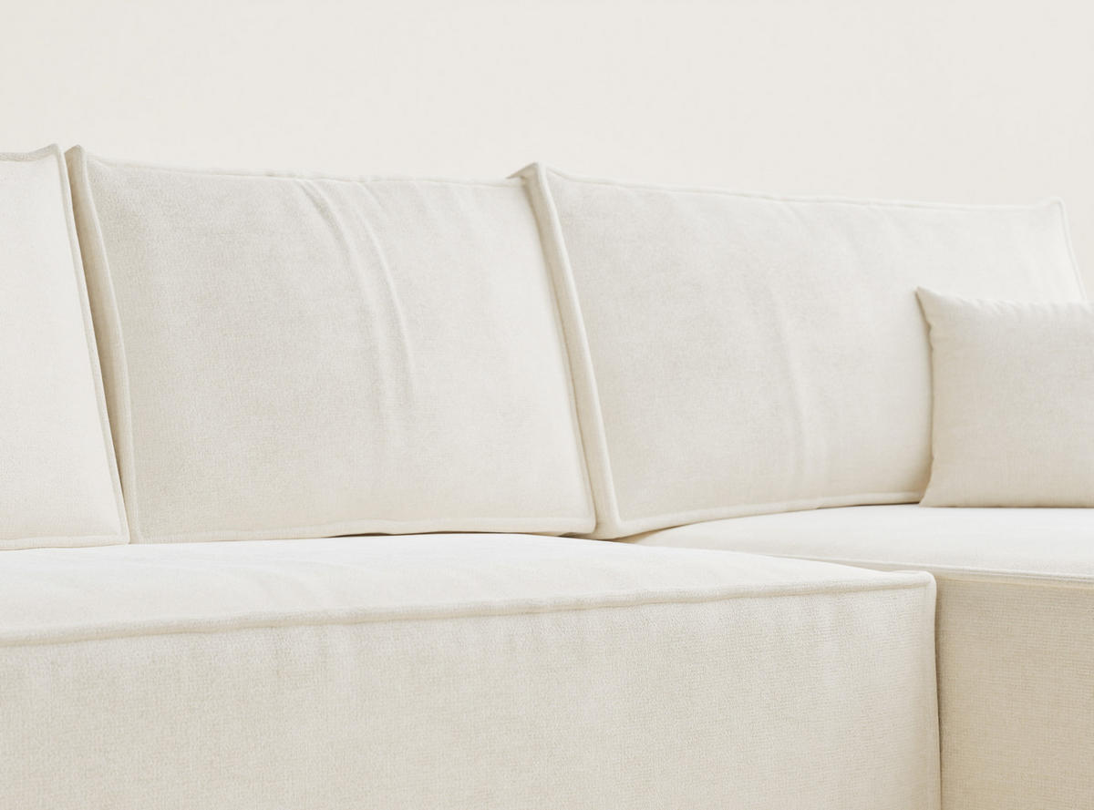ECKSOFA Maze Creme Chenille-Stoff - Rechts Seite - Creme/Schwarz, Holz/Holzwerkstoff (294/185cm) - Maison de Reve