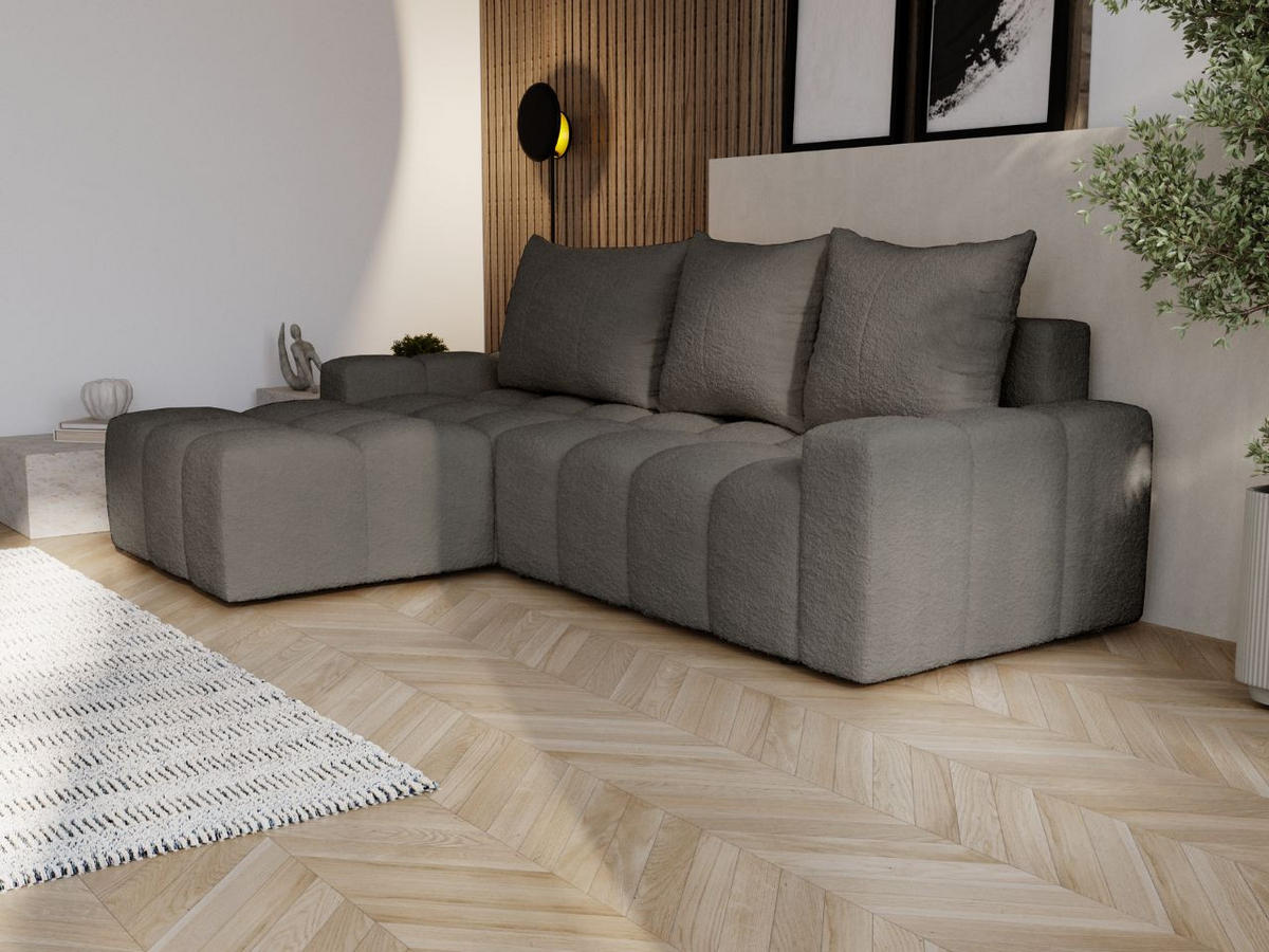 ECKSOFA Bresso Bouclé-Stoff Grau - Grau, Holz/Textil (255/168cm) - Graingold