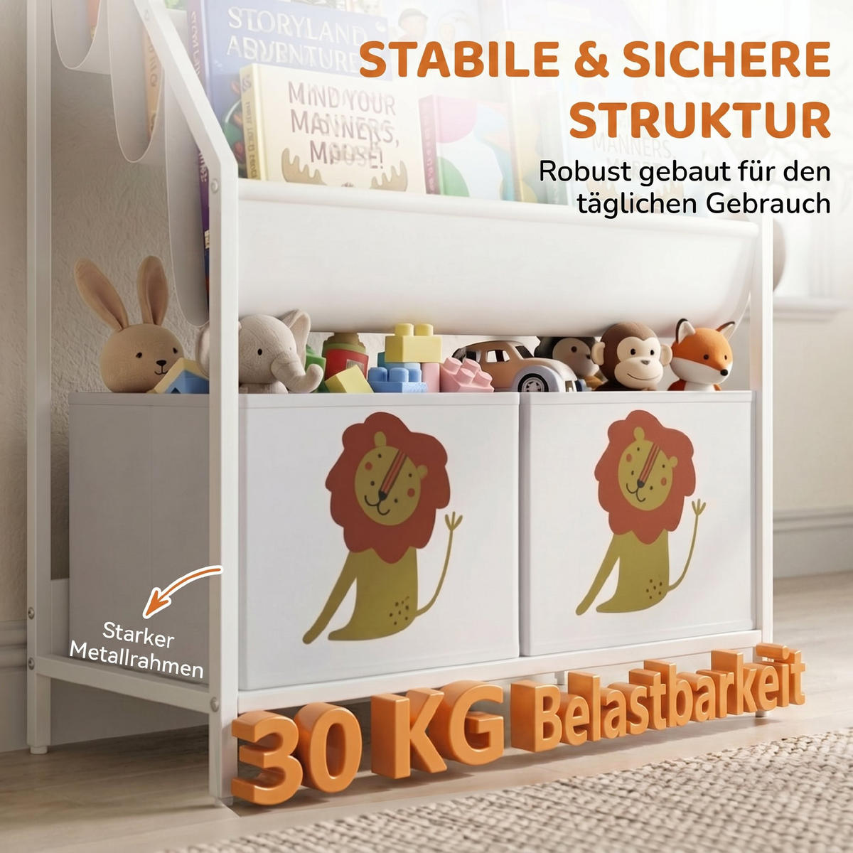 KINDER-BÜCHERREGAL Metall Spanplatte Weiß - Weiß, Textil/Metall (30/76/60cm) - AIYAPLAY