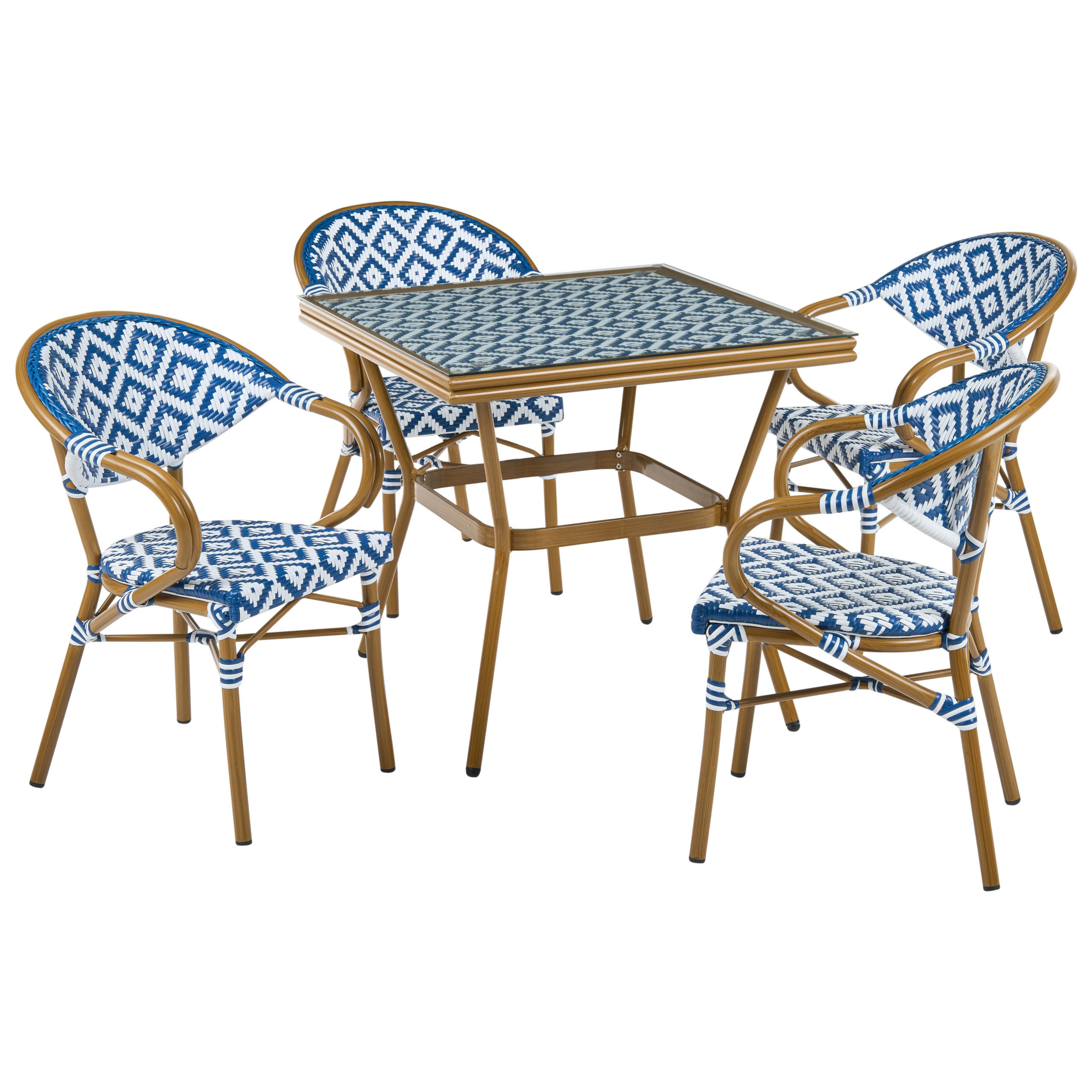 SET MOBILIER DE GRĂDINĂ cu 4 locuri albastru/alb polyrattan Caspri - maro/albastru, material plastic - Beliani