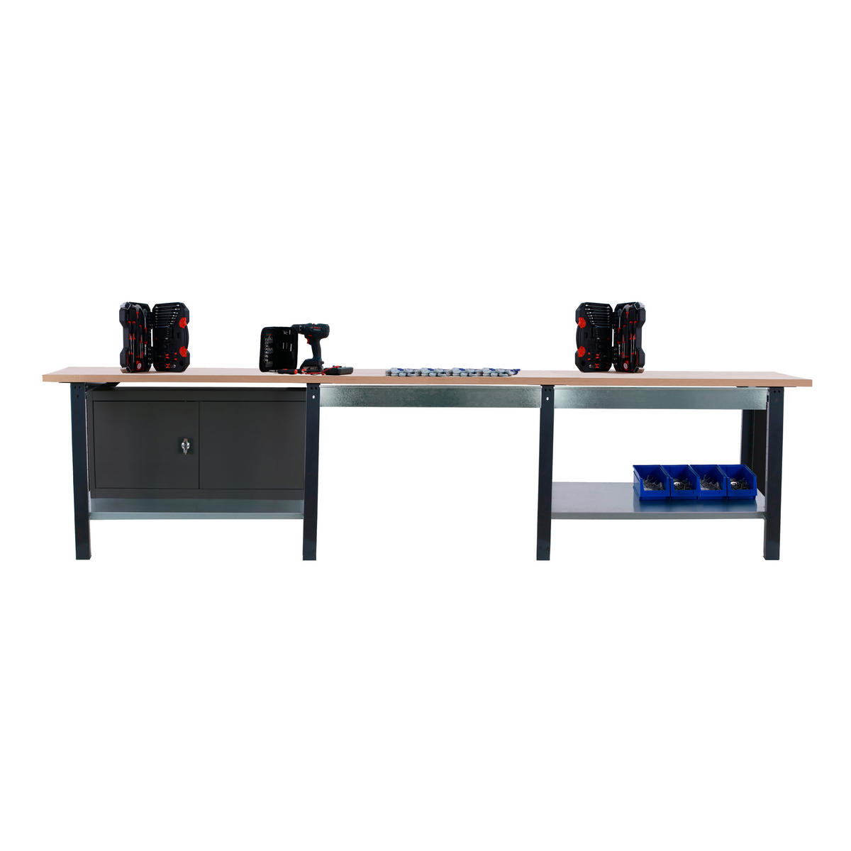 WERKBANK Buffalo Wood mit 2x Schublade und Schrank HxBxT 86,5 x 300 x 75 cm Traglast 1000 kg Anthrazit - Anthrazit, Metall (300/86.5/75cm) - PROREGAL