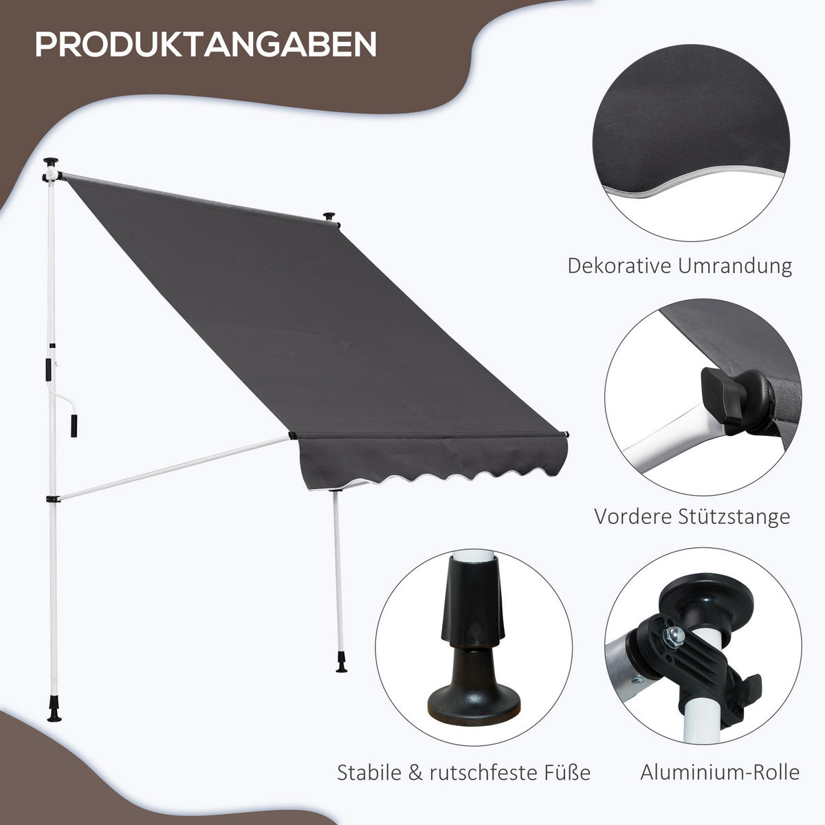 MARKISE, Cremeweiß, Aluminium, Stahl, Polyester - Grau, Metall (150/280/200cm) - Outsunny