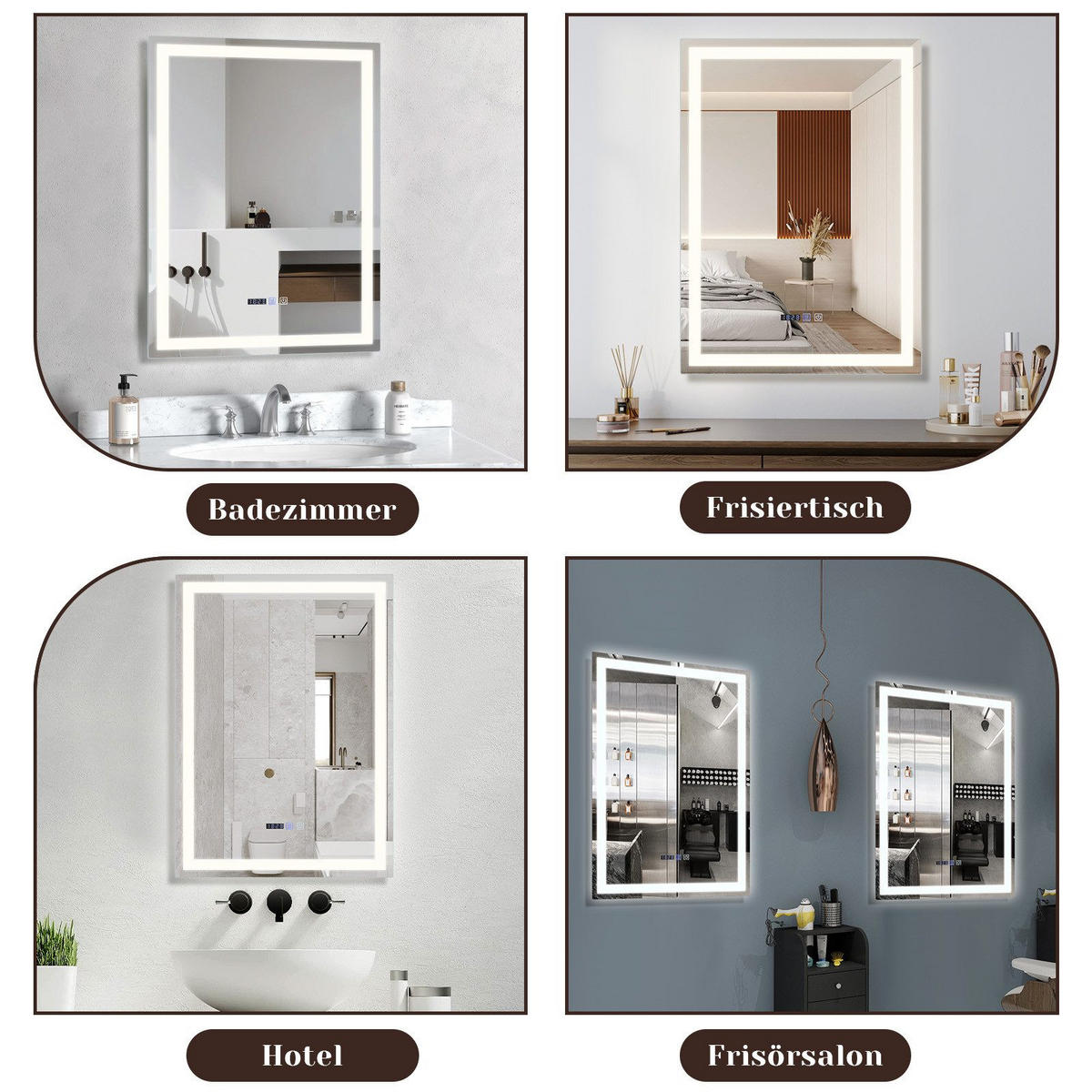BADEZIMMERSPIEGEL Jena mit LED-Leuchte 60/80/2.5 cm - Weiß, Glas (80/2.5/60cm) - Nettlife