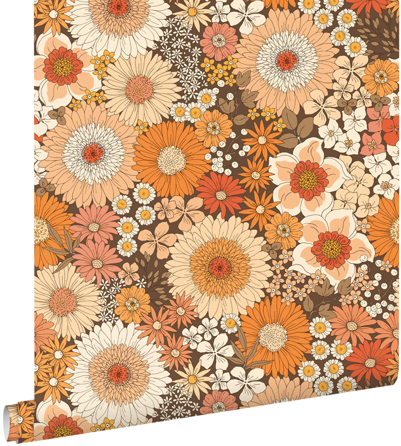 TAPETE Retro Blumen 50 x 900 cm - Orange, Papier (50/900cm) - ESTAhome