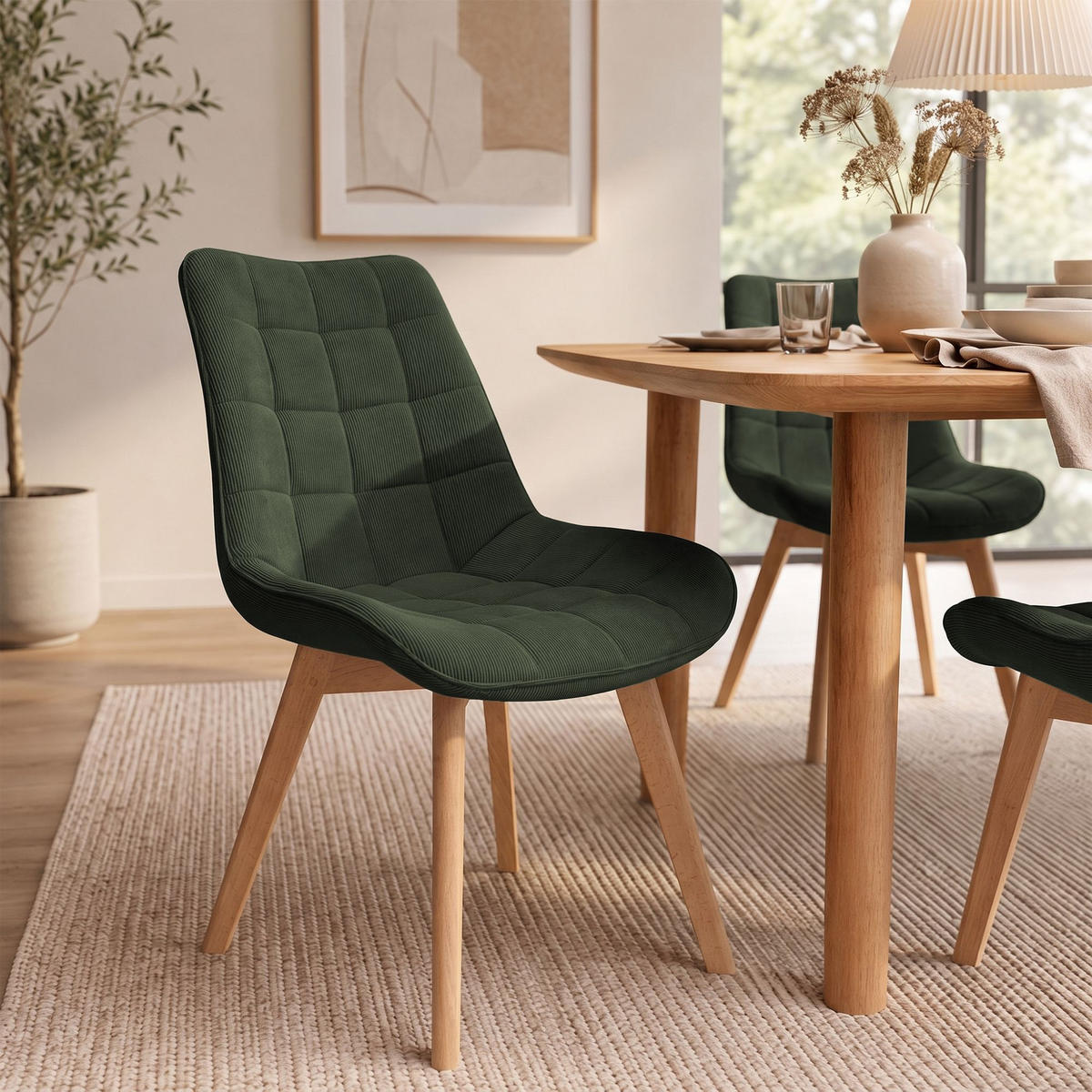 STUHL Cord Grün - Eukalyptusholzfarben/Grün, Holz/Textil (53/84/63cm) - CLP