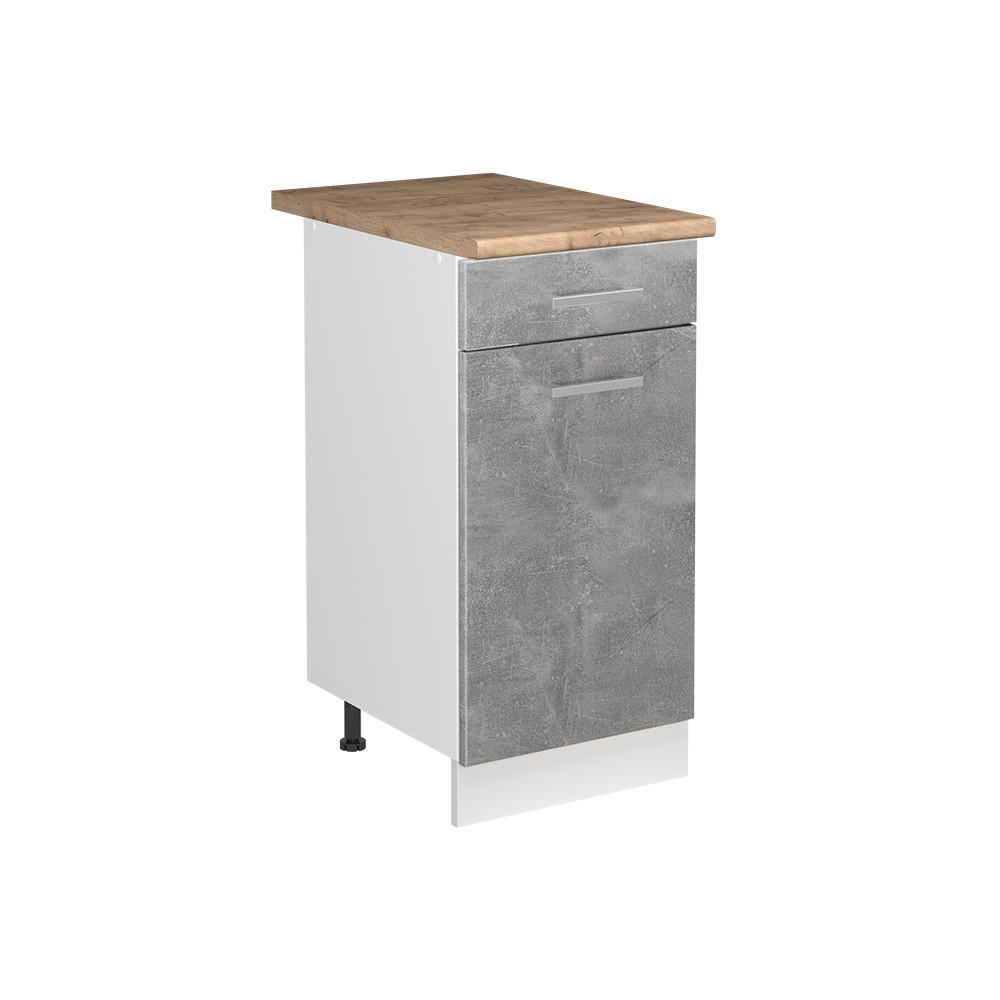 SPÜLENUNTERSCHRANK R-Line, Beton/Weiß, 40 cm Arbeitsplatte Goldkraft Eiche - Weiß/Grau, Holzwerkstoff (40/81.6/60cm) - Vicco