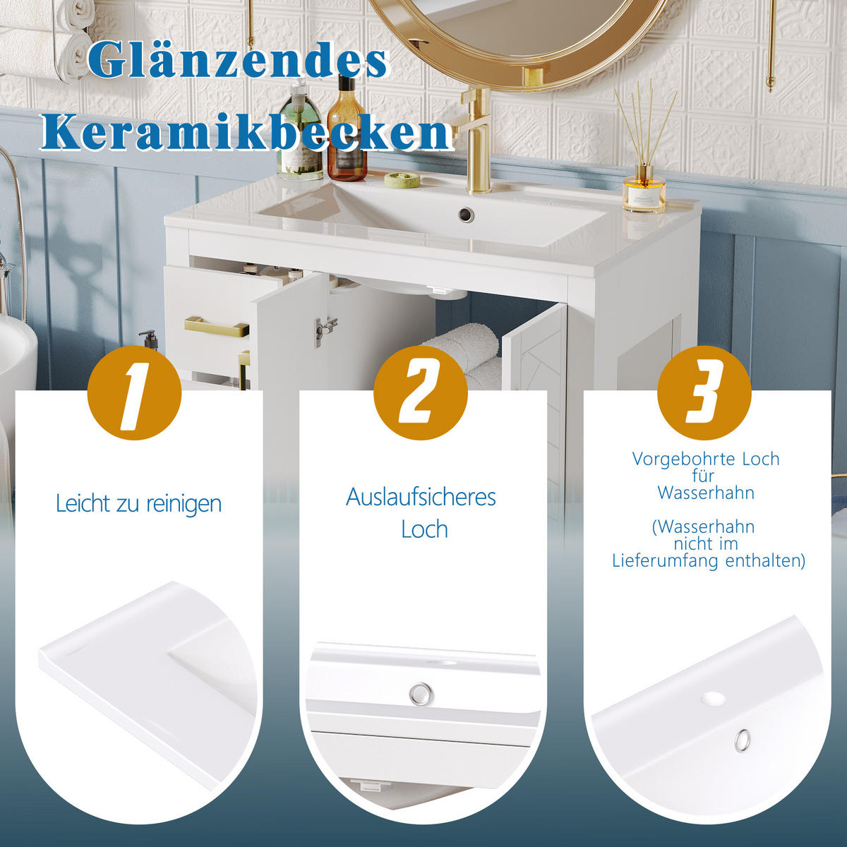 WASCHTISCHUNTERSCHRANK Weiß 76,5/46,5/84,5 cm - Weiß, Holz (76/84.5/46.5cm) - PANGIVO