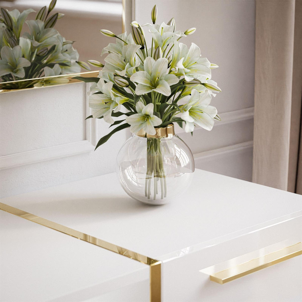 TV-ELEMENT ONYX AUF GOLDENEN BEINEN HOCHGLANZ 158 CM - Weiß, Holzwerkstoff (158/53/41.3cm) - Lookway