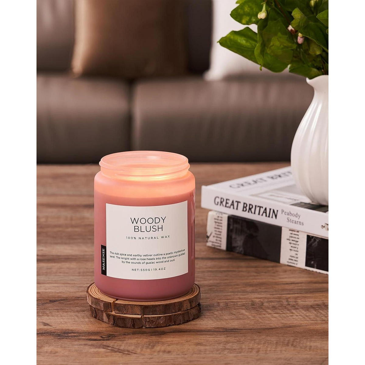 DUFTKERZE Woody Blush 550g Sojawachs 110 Stunden Brenndauer - Rosa, Paraffin (13cm)