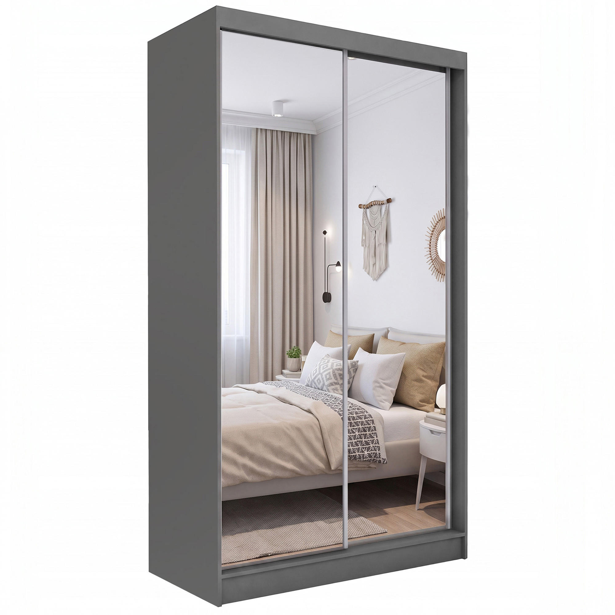 SCHWEBETÜRENSCHRANK Debra 120/216/61 graphit mit Spiegel - Graphitfarben, Holzwerkstoff (120/216/61cm) - Beautysofa