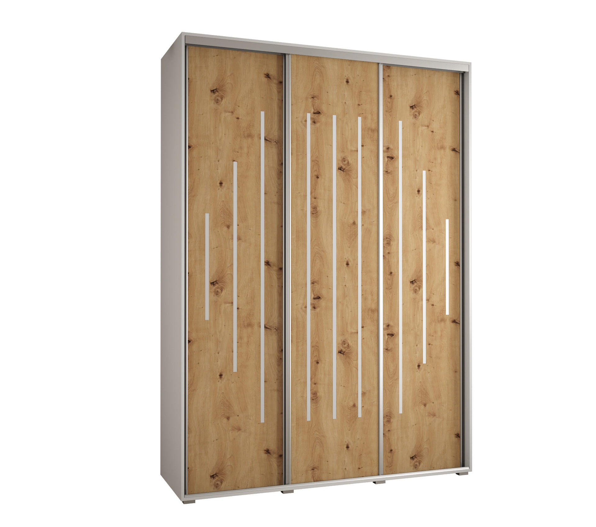 Abiks Möbel Schwebetürenschrank Weiß, Eiche Artisan, Silber 170x235x45 cm