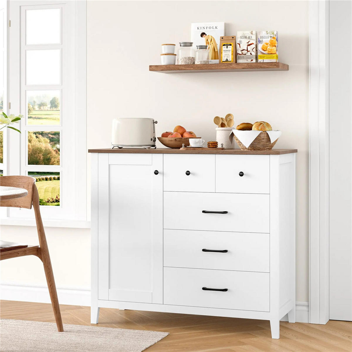 SIDEBOARD 100/94/40 cm Küchenschrank mit 5 Schubladen, Weiß - Weiß, Holz (100/94/40cm) - Coonoor