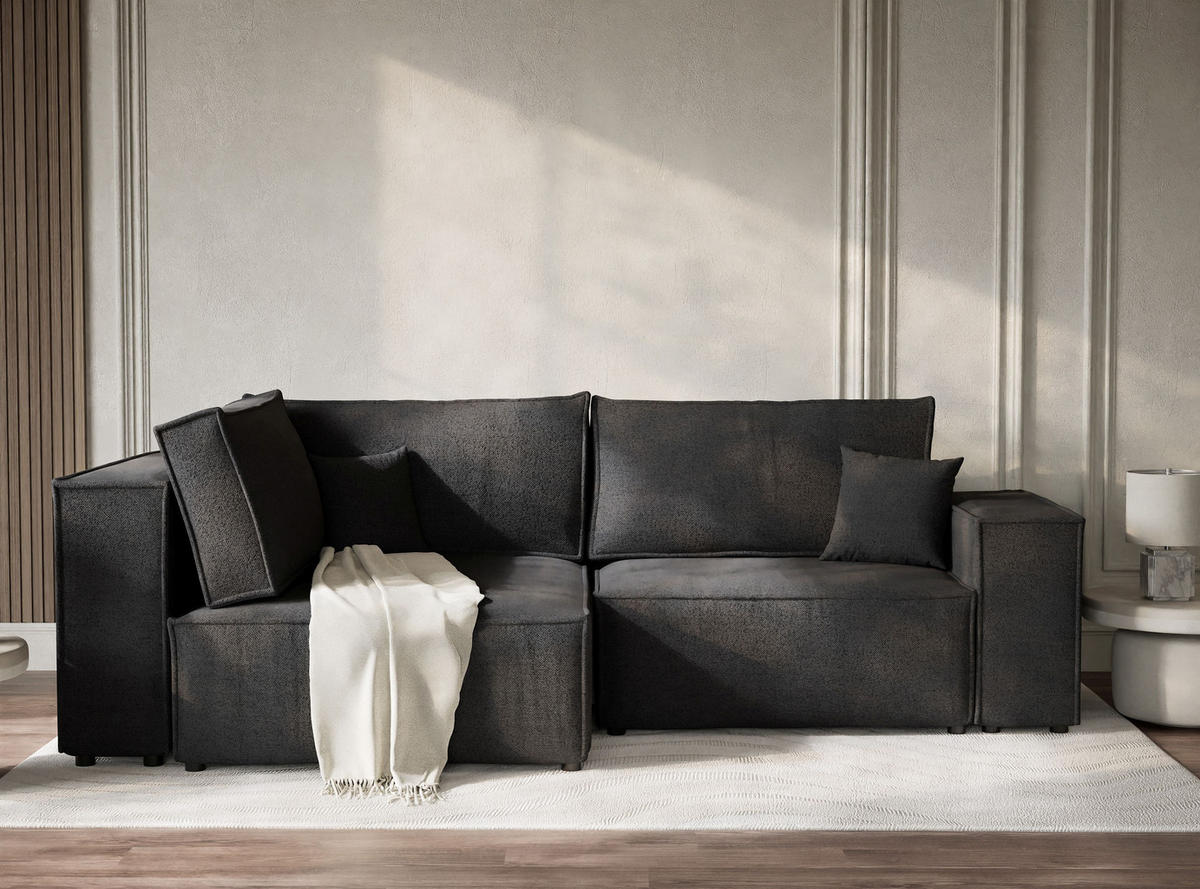 ECKSOFA MIT SCHLAFFUNKTION Tonga Anthrazit Webstoff - Anthrazit/Schwarz, Holz/Holzwerkstoff (105/225cm) - Maison de Reve