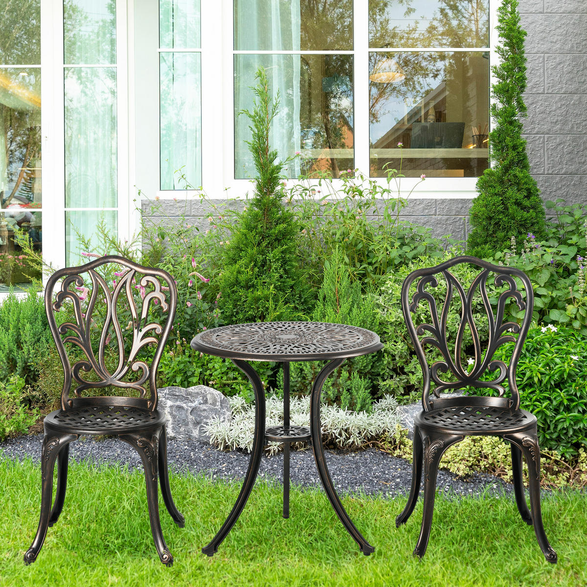 BALKONSET 3-teilig DE-14113 Retro-Stil, Aluminiumguss Bronze - Bronzefarben, Metall - ComfortXL