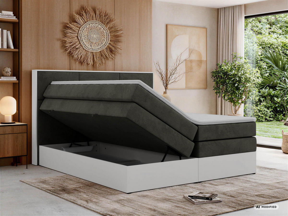 POSTEL BOXSPRING DELVIT KING 140/200 - Tmavě šedá Samet - Topper Visco - H3 - černá/tmavě šedá, textil/plast (140/200cm) - MKS
