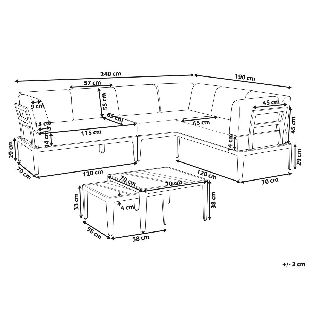 LOUNGE SET 6-Sitzer hellbraun rechtsseitig modular Auflagen hellgrau Rima III - Hellbraun, Metall - Beliani
