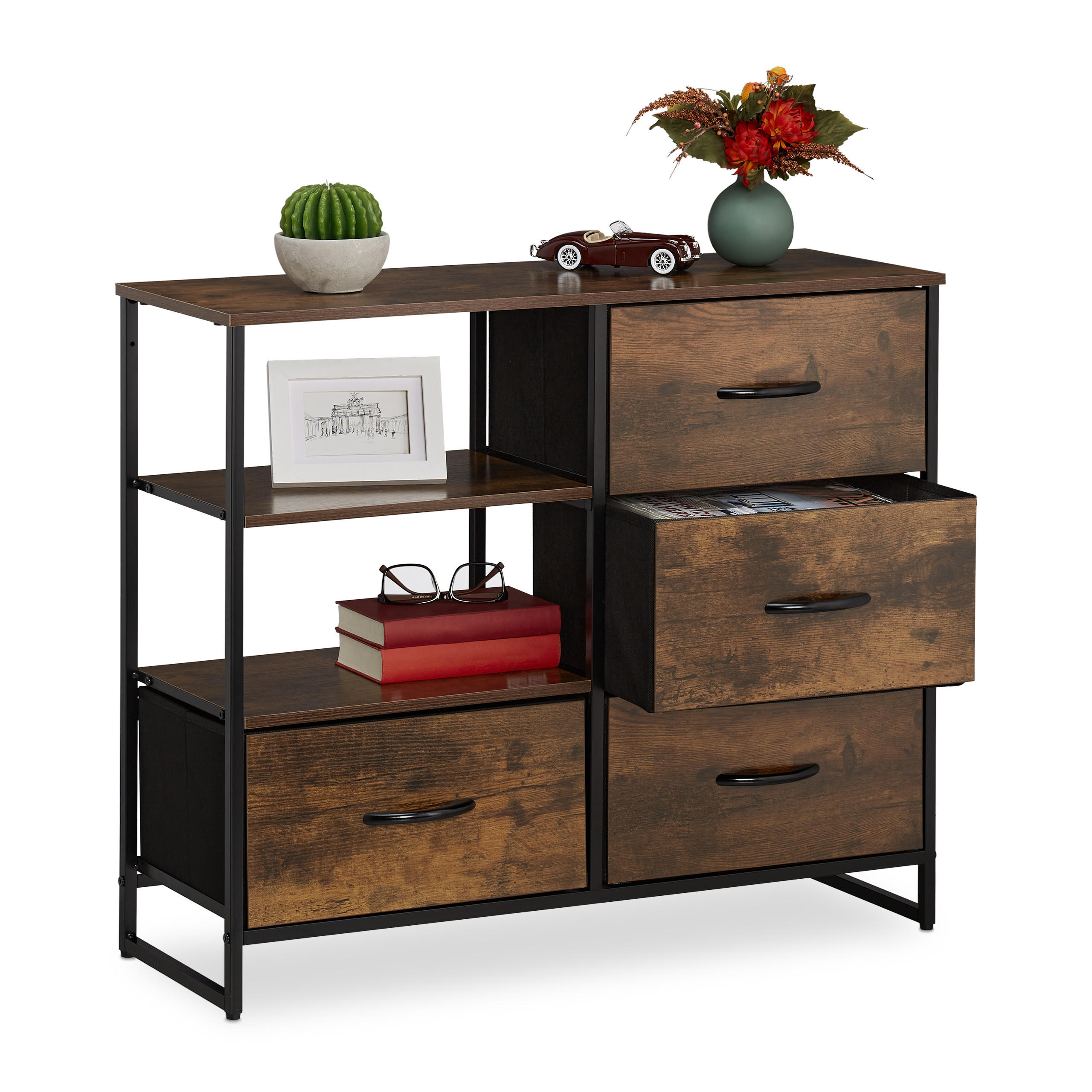 KOMMODE - Dunkelbraun, Holz/Holzwerkstoff (84/71.5/32.5cm) - Relaxdays