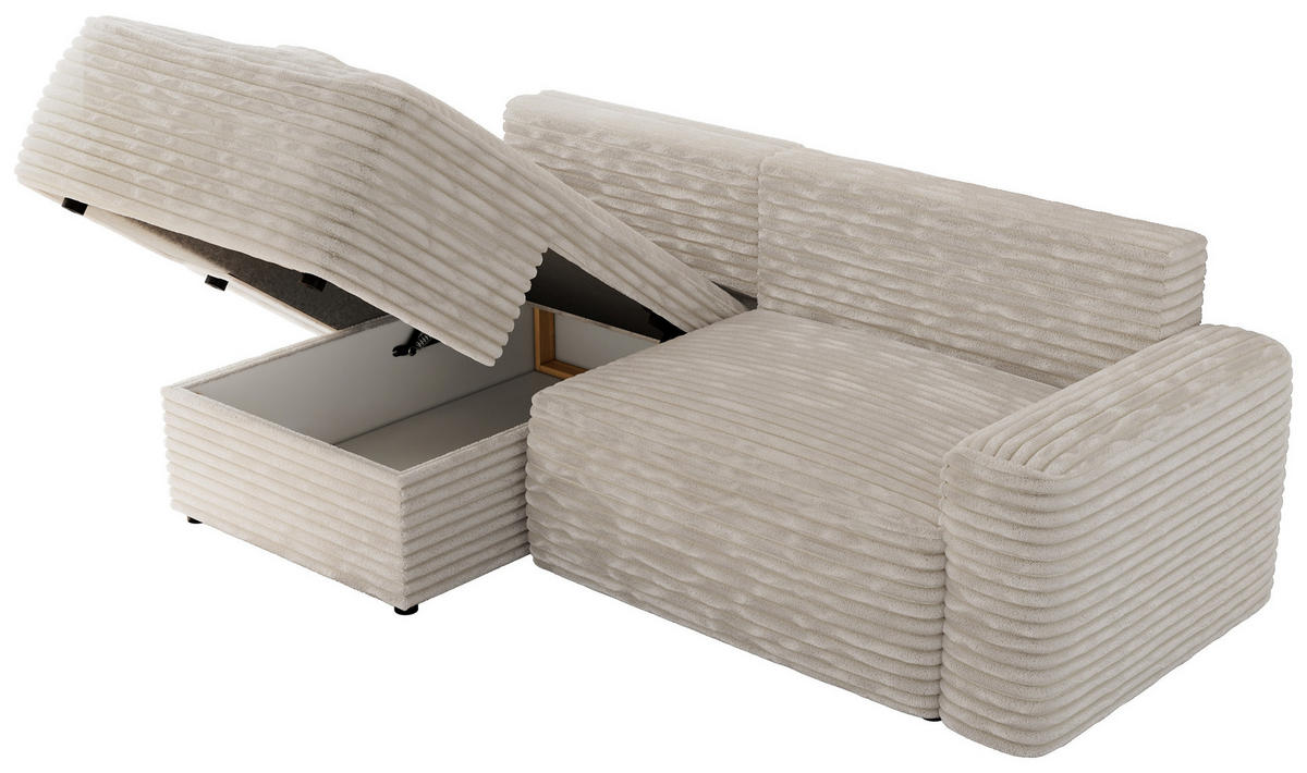 ECKSOFA BELLUNO L Creme Cord - Links - Creme/Schwarz, Textil (144/233cm) - MKS
