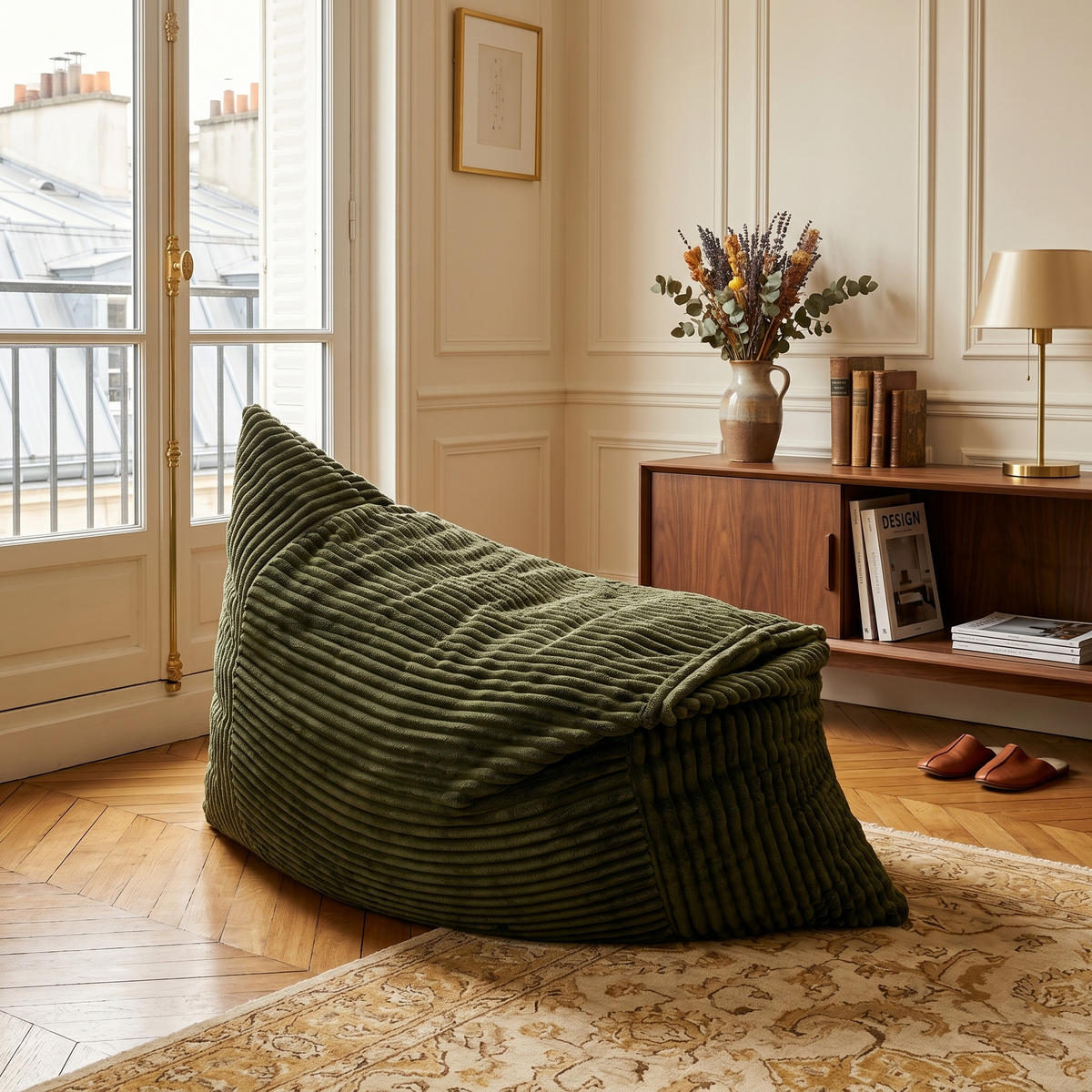 SITTSÄCK XXL 3-I-1 i Manchester som Fåtölj, Soffa och Säng - Grön, Textil (180/25/125cm) - Urban Meuble