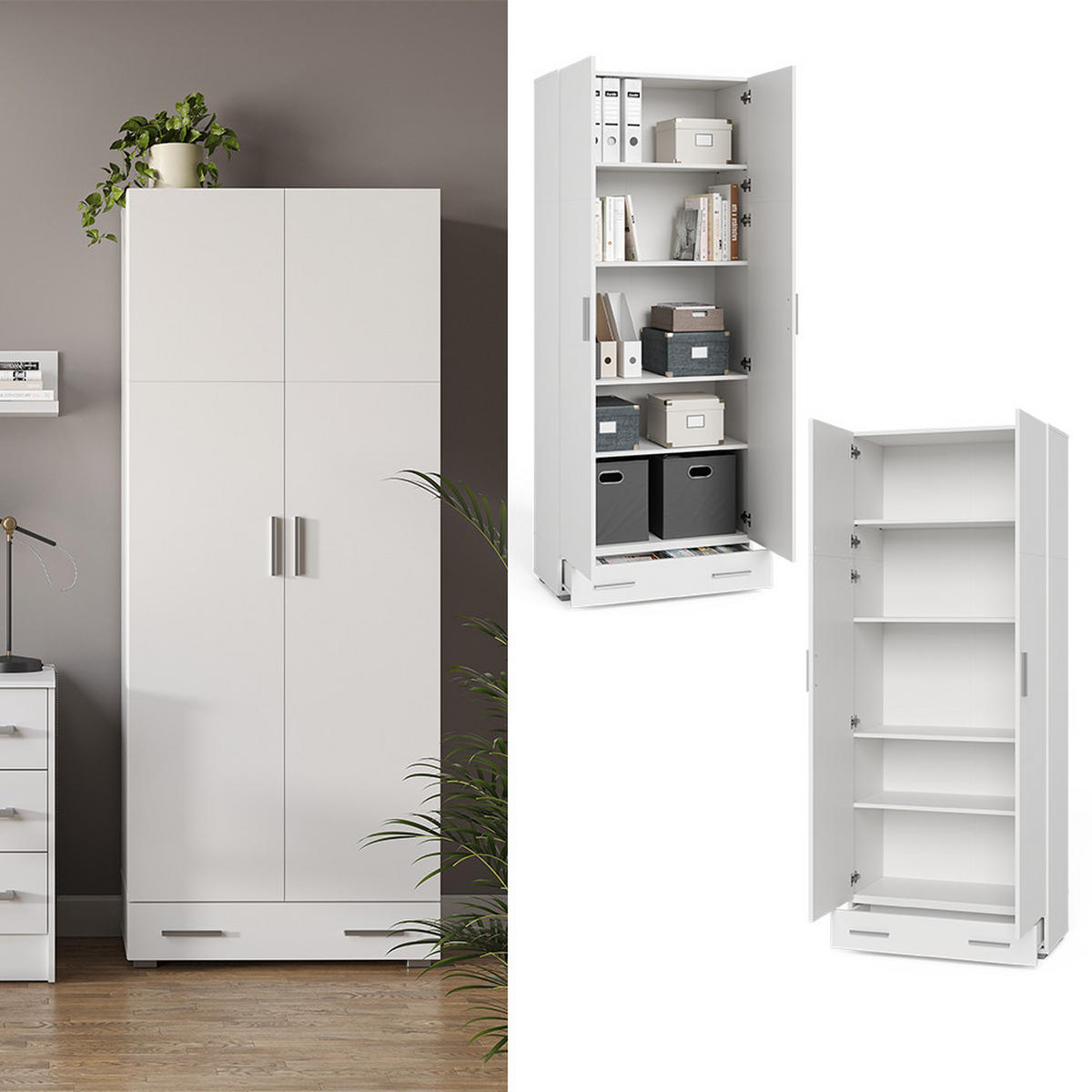 AKTENSCHRANK Frank Weiß 80 x 182.4 cm mit Schublade - Weiß, Holzwerkstoff (80/182.4/37cm) - Vicco