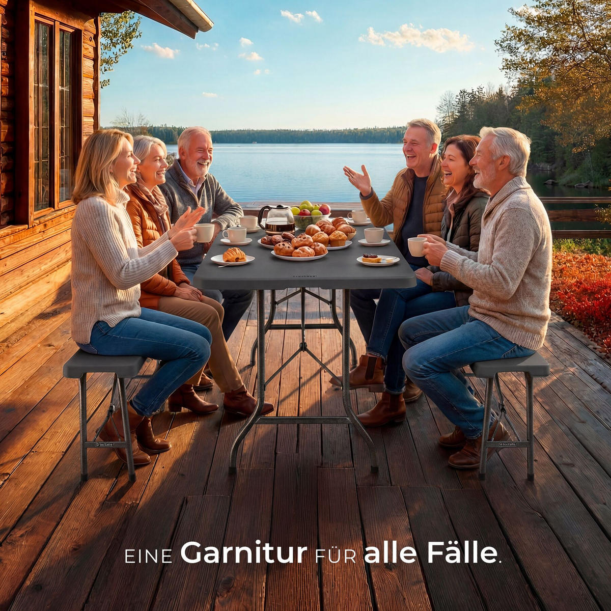 CAMPINGTISCHGARNITUR Panja, gummierte Tragegriffe, anthrazit - Anthrazit, Kunststoff (70/180/74cm) - tectake