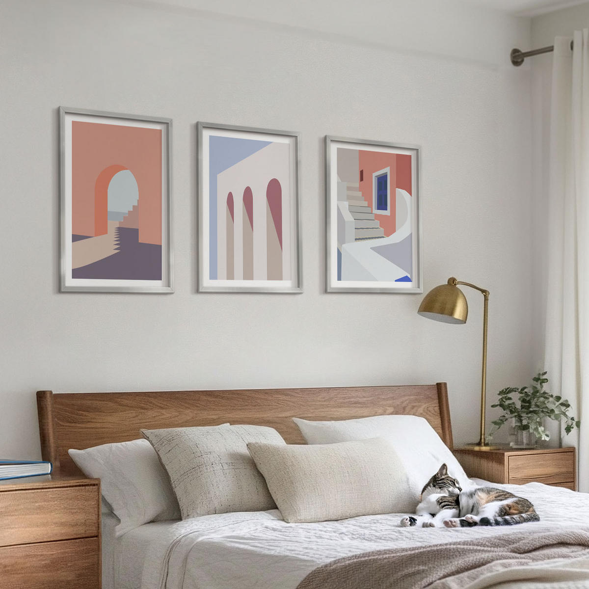 WANDBILDER 3er Set - 40x60 cm Silberner Rahmen - Minimalistische Architekturillustrationen - Silberfarben, Kunststoff (40/60cm) - ArtPrintCave